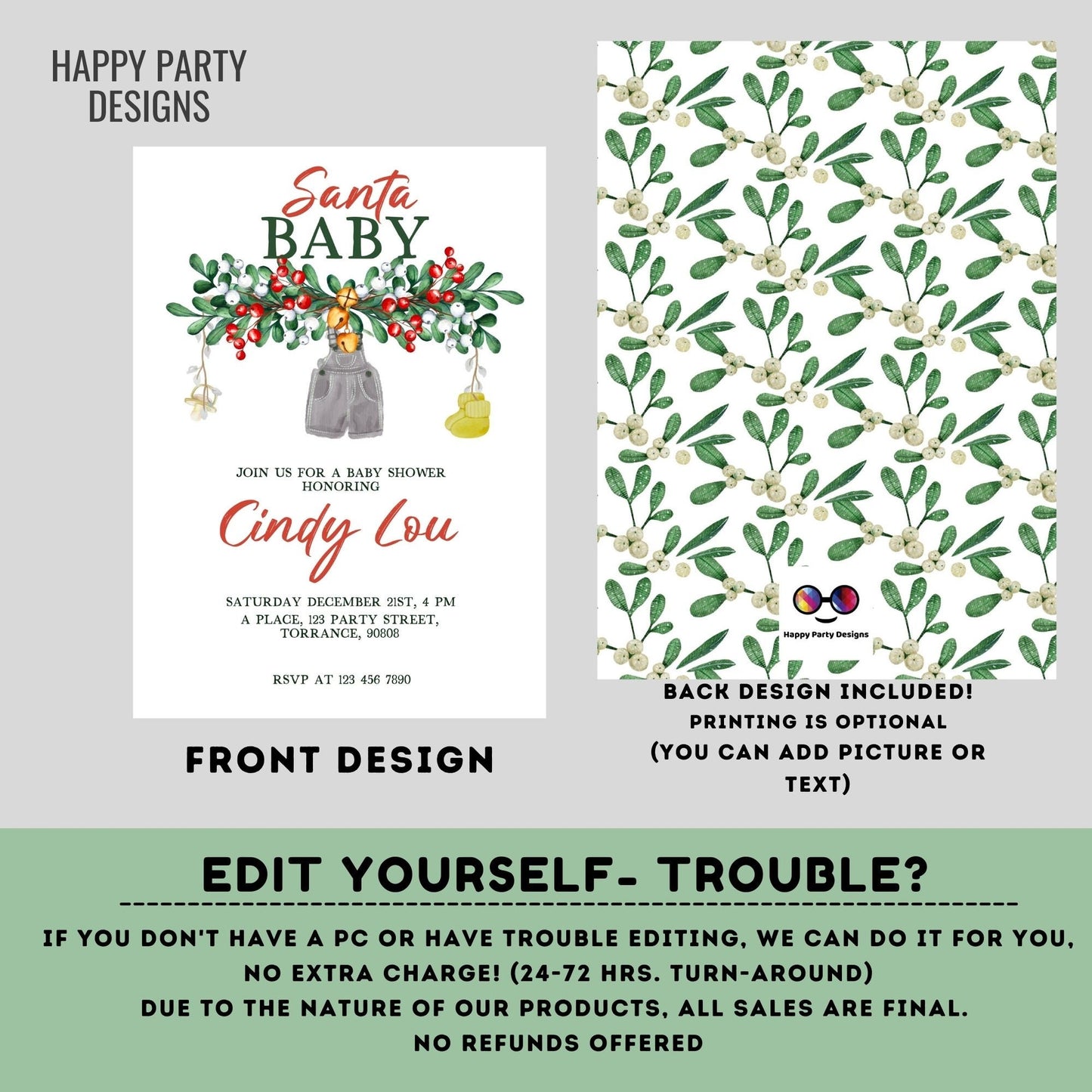 Editable Santa Baby Shower Invitation | Christmas Baby shower printable invite | Holiday Christmas Shower Invitation | Baby Christmas #B47
