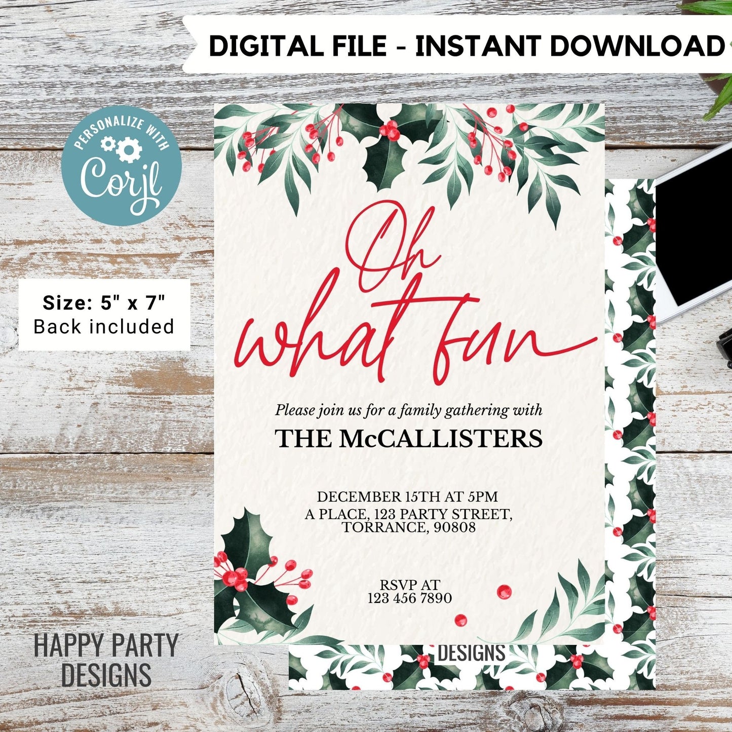 Editable Oh what fun Party Invitation | Christmas family Party printable invite | Christmas Party Invitation | Christmas Dinner invite #A34