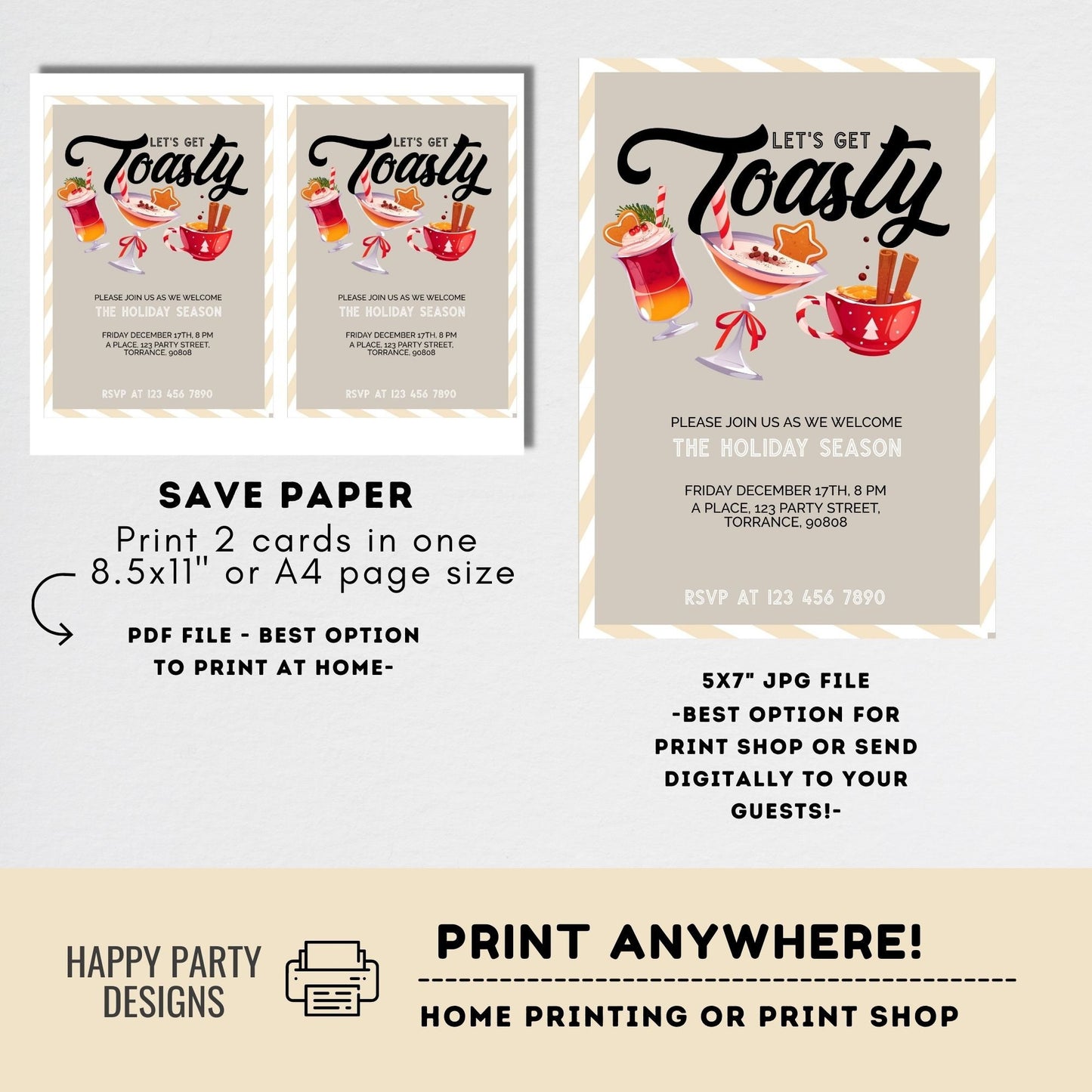 Editable Let's get toasty Party Invitation | Christmas friends Party printable invite | Christmas Party Invitation | Christmas invite #A36