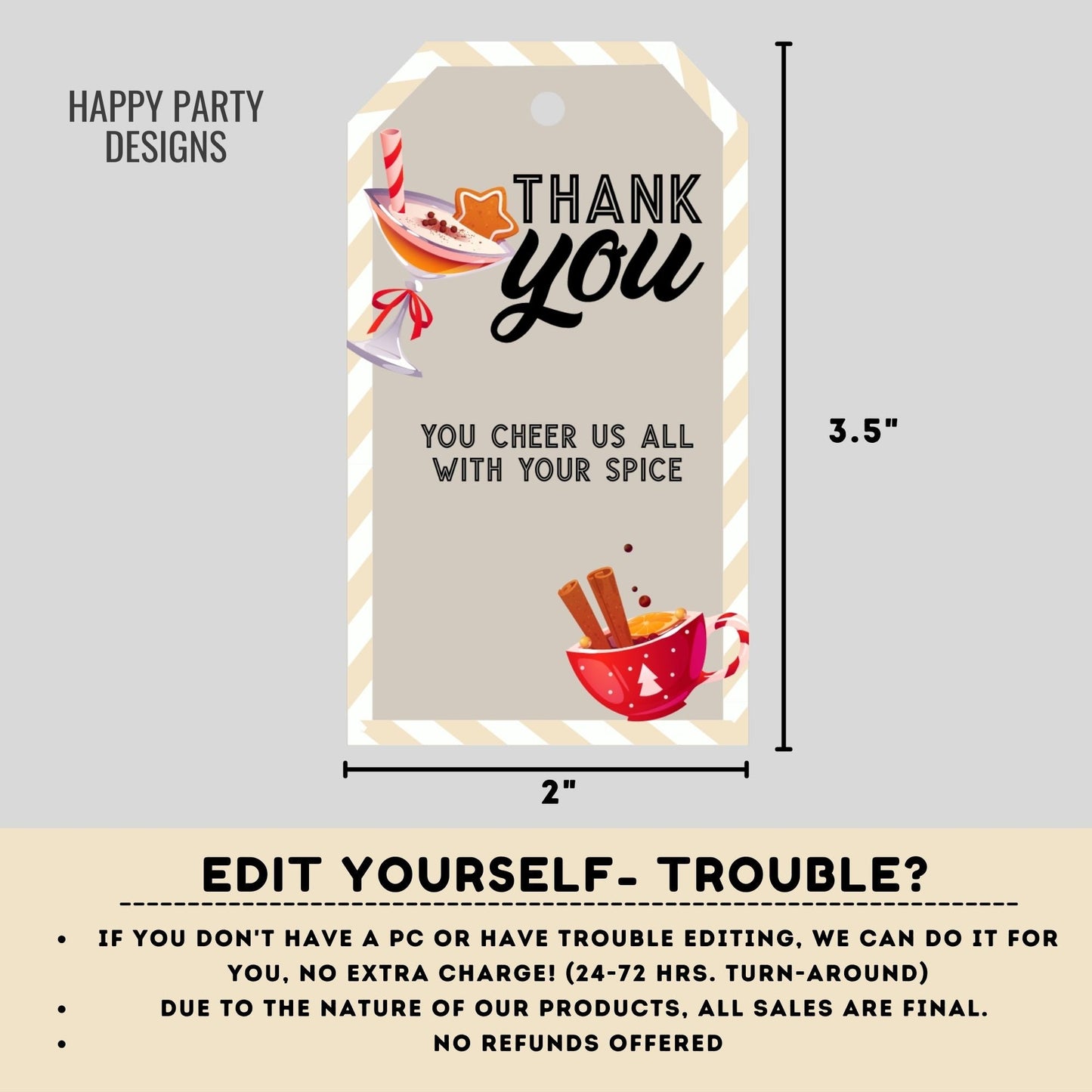 Editable Christmas Party thank you tag | Christmas printable thank you tag | Holiday Christmas gift tag | thank you tag | Xmas Favor #A36