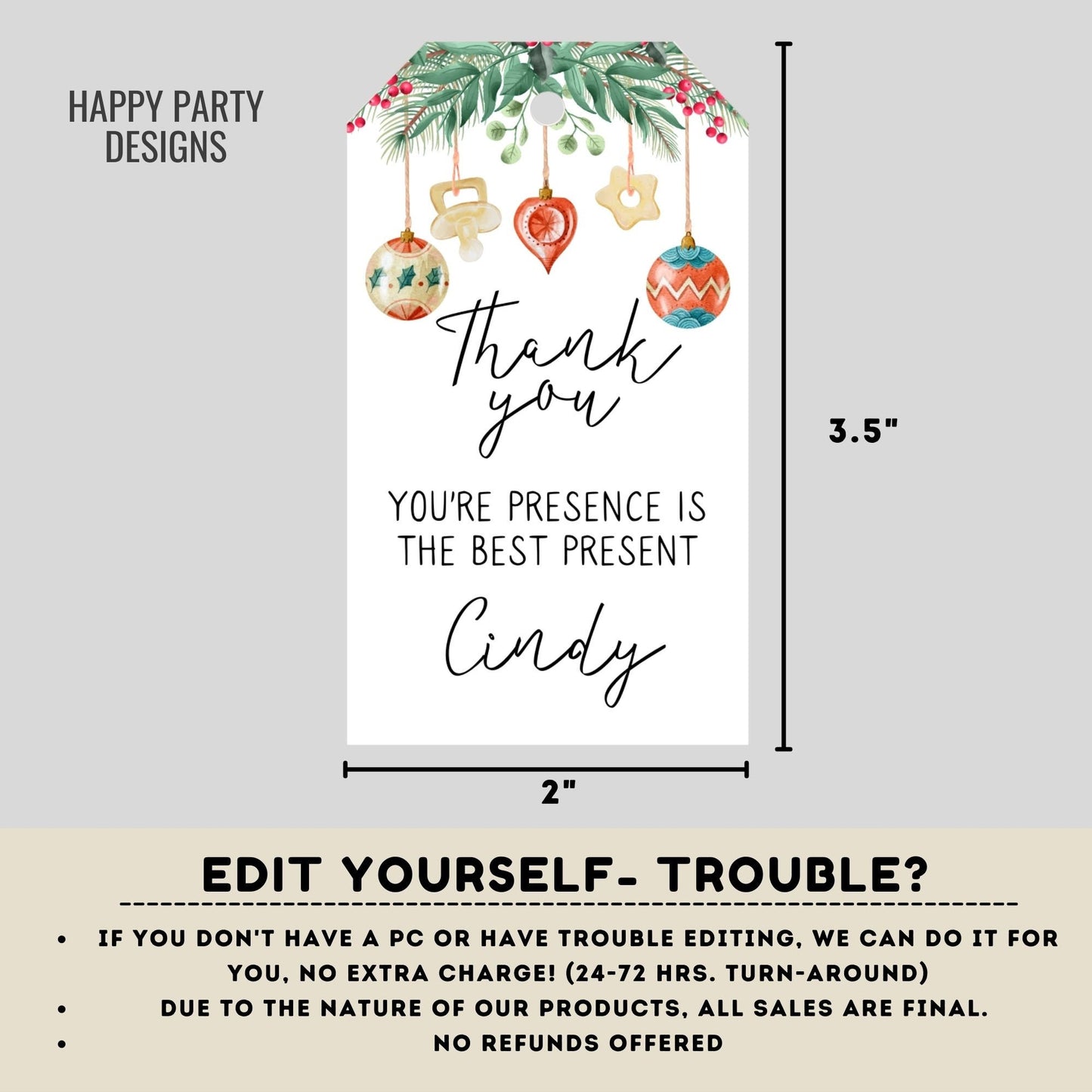 Editable Santa baby Christmas shower thank you tag | Christmas baby printable thank you tag | Baby Christmas gift tag | thank you tag #B49