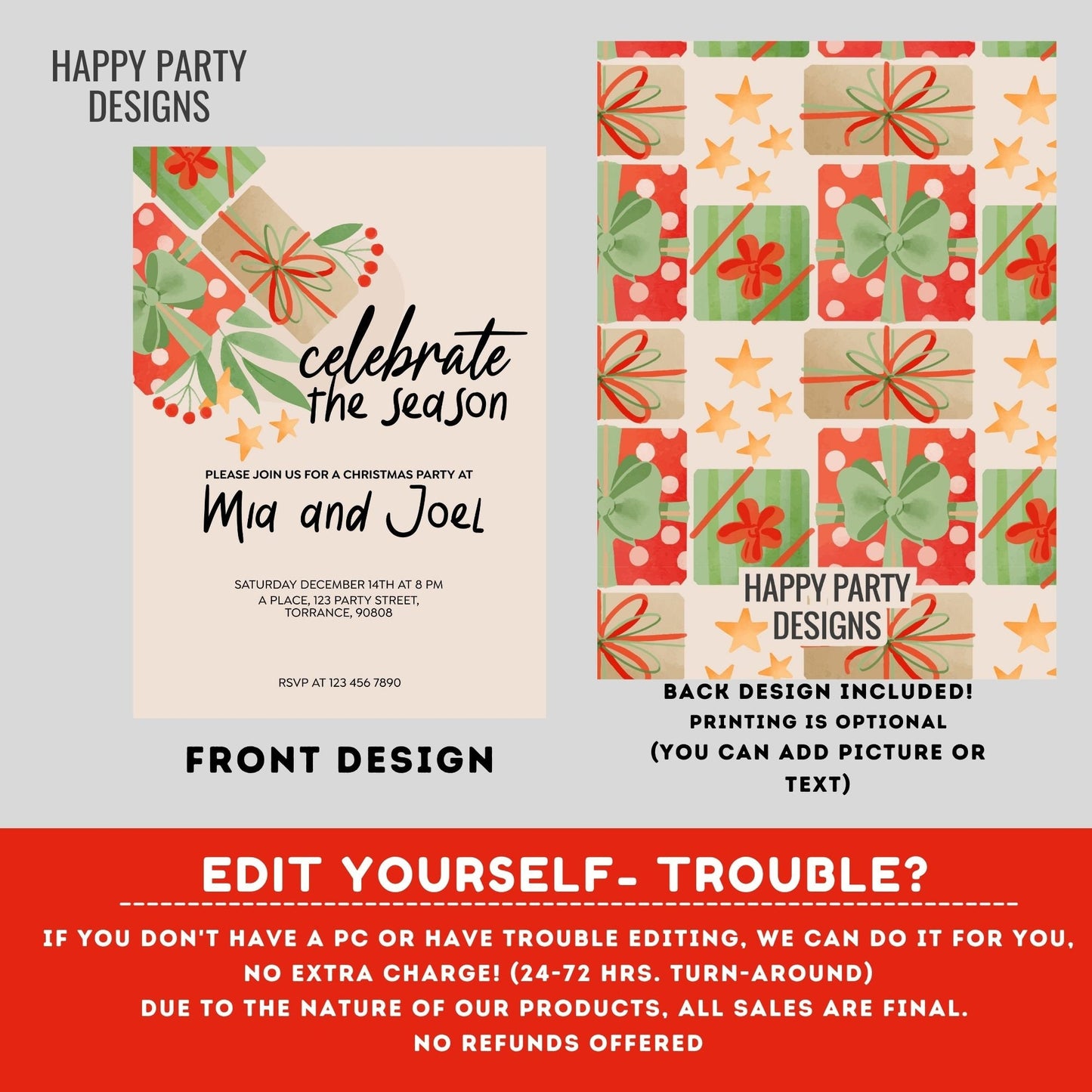Editable Celebrate the season Holiday Party Invitation | Christmas Party | Holiday Christmas Party Invitation | Christmas printable #A37
