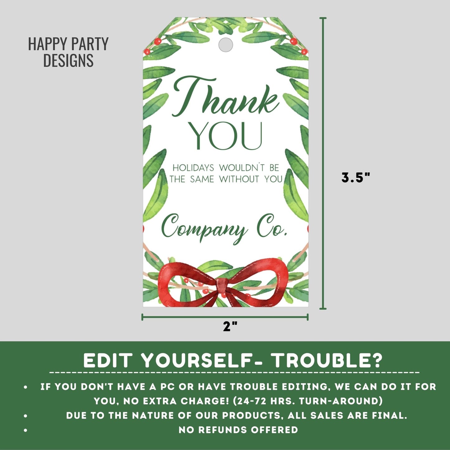 Editable Christmas Party thank you tag | Christmas printable thank you tag | Holiday Christmas gift tag | thank you tag | Xmas Favor #A33