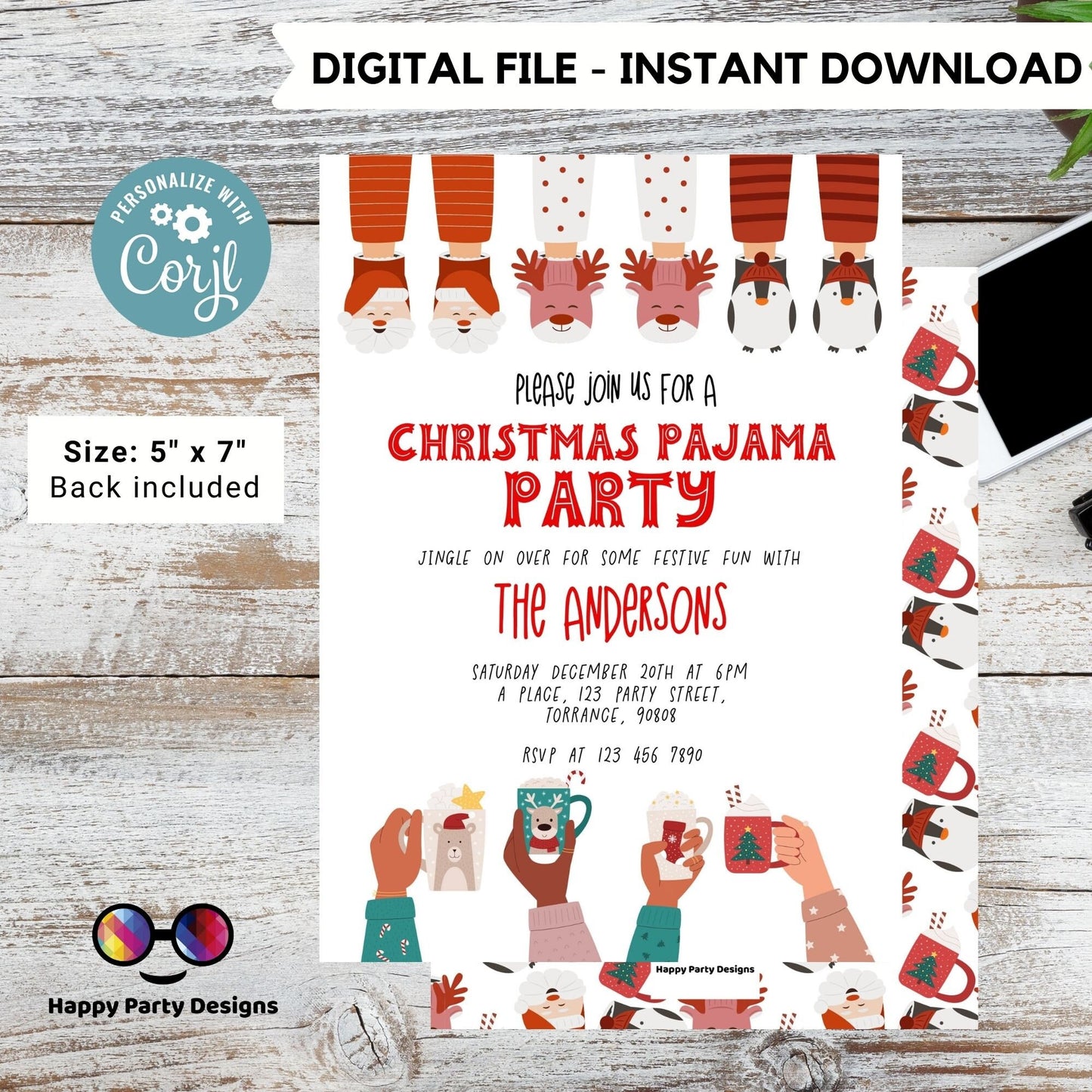 Editable Christmas pajama Party Invite | Christmas Party printable invite | Holiday Christmas Party Invitation |Christmas Dinner invite #A42