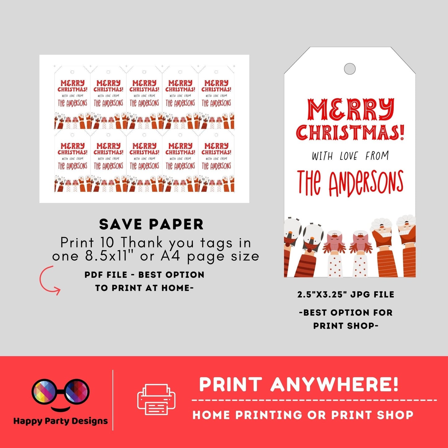 Editable Christmas pajama Party thank you tag | Christmas printable thank you tag | Christmas gift tag | thank you tag | Xmas Favor #A42