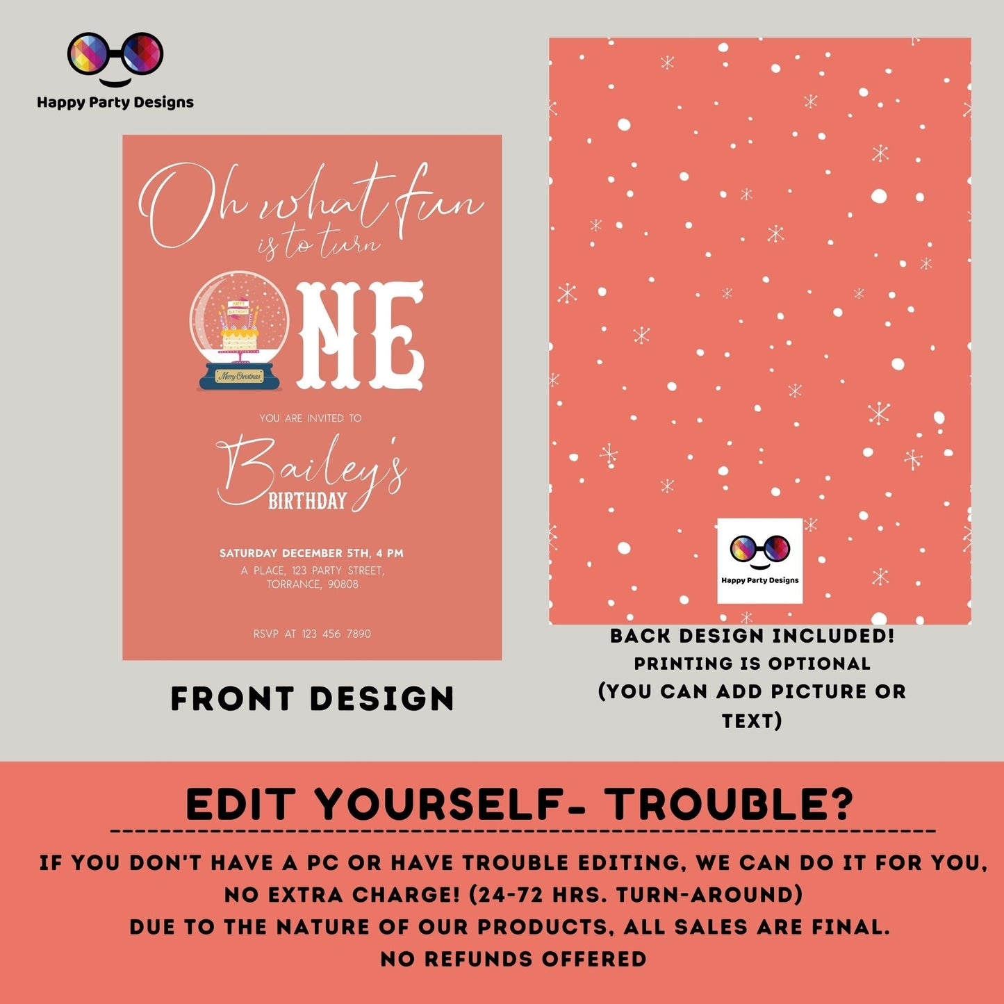 Editable Winter ONEderland Birthday Invitation | Digital invite | Birthday girl | First Birthday 1st Girl | Snow globe | Pink Snow #K261