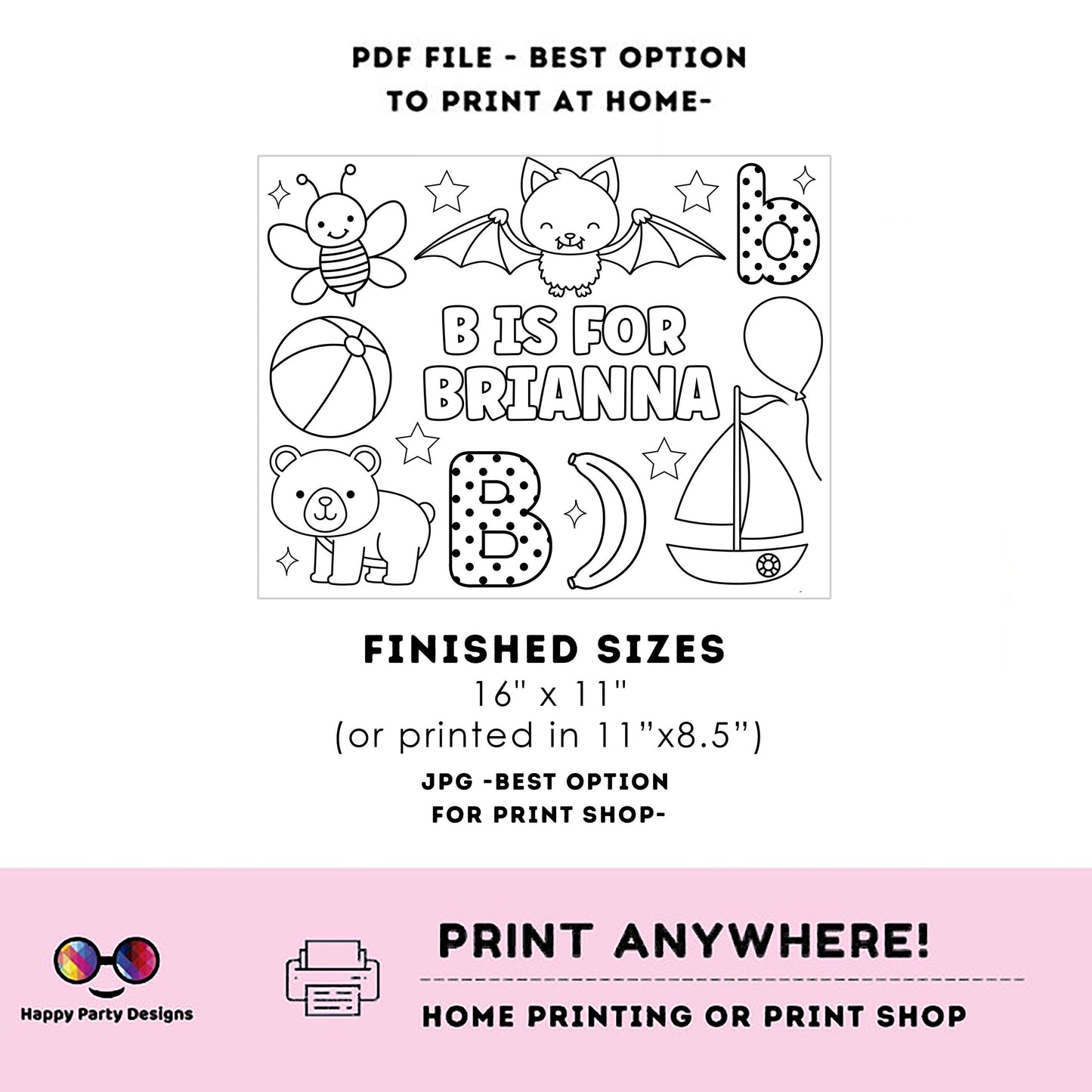 Editable name coloring page | B is for | personalized name alphabet placemat | Teacher material | Printable Preschool #SCH3
