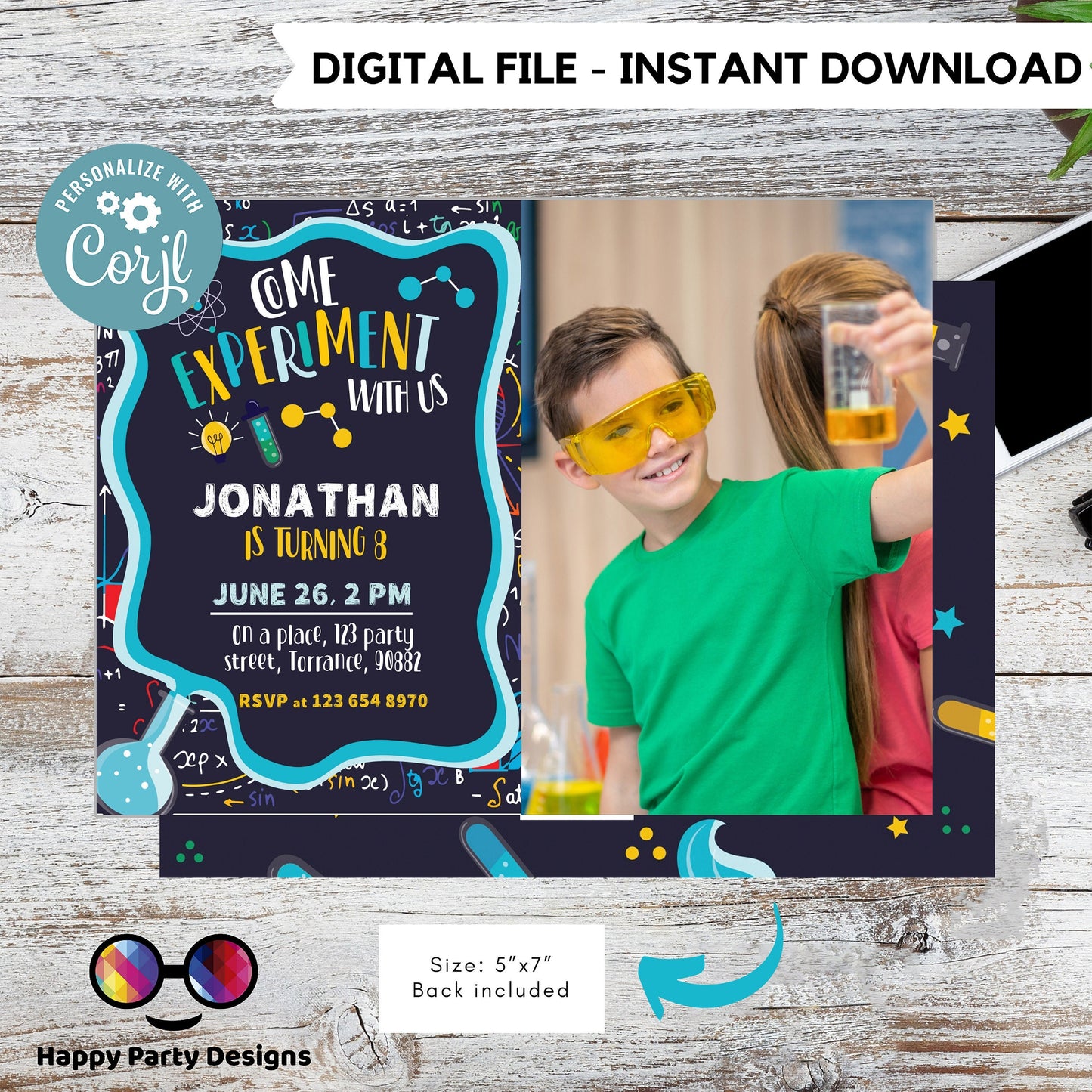 Science Party Invitation | Mad Scientist Invitations | Birthday boy | Invite Editable Science Birthday | Boy's Science Birthday Party #K124