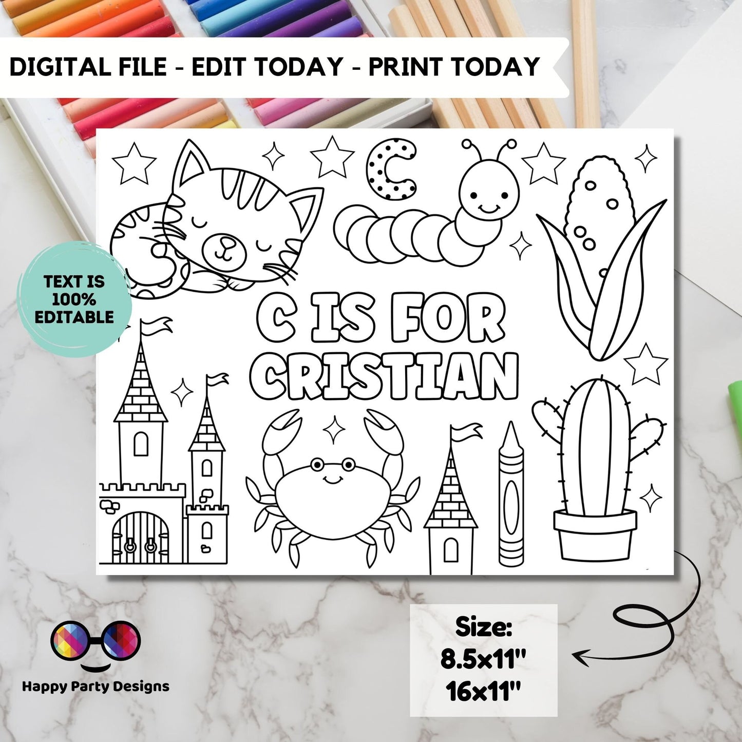 Editable name coloring page | C is for | personalized name alphabet placemat | Teacher material | Printable Preschool #SCH3