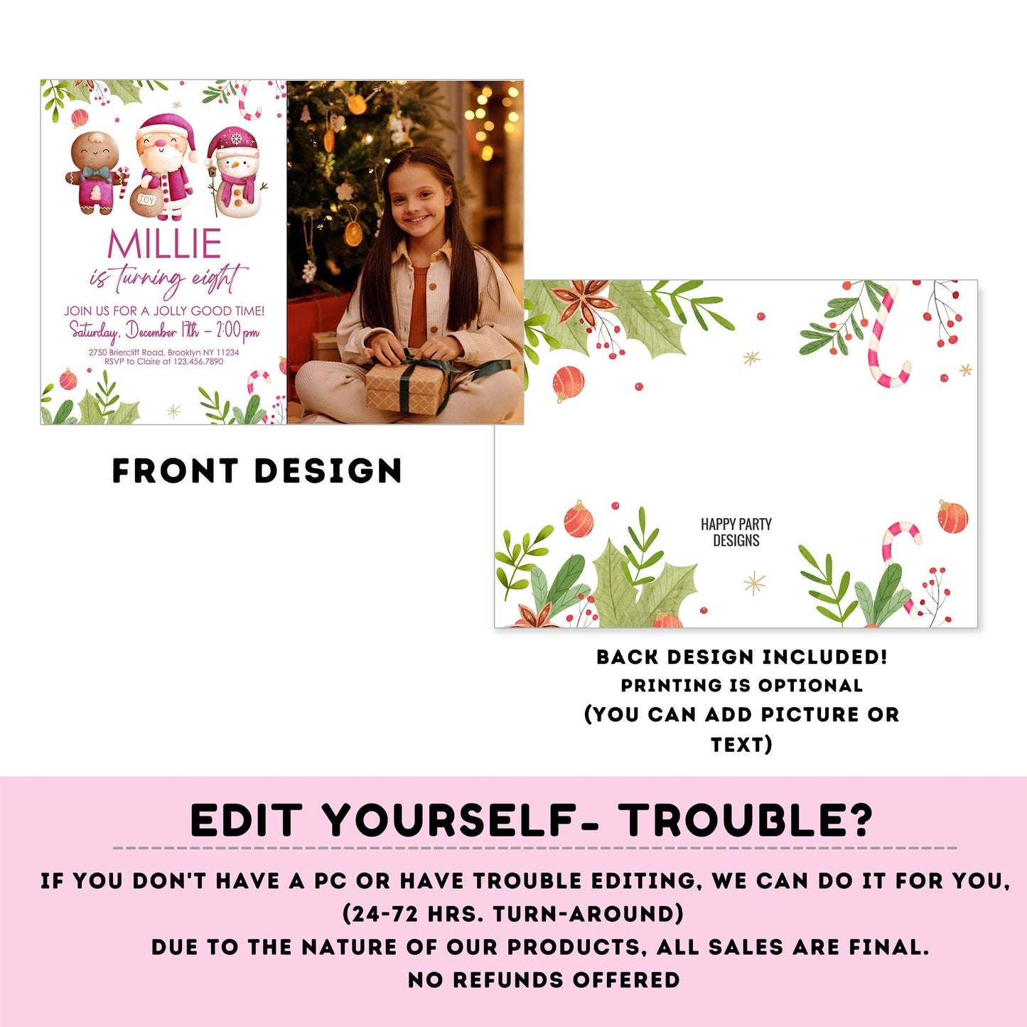 Jolly Good Time Birthday invitation | Editable Christmas Birthday printable invite | Holiday Birthday Party Invitation with photo #K265