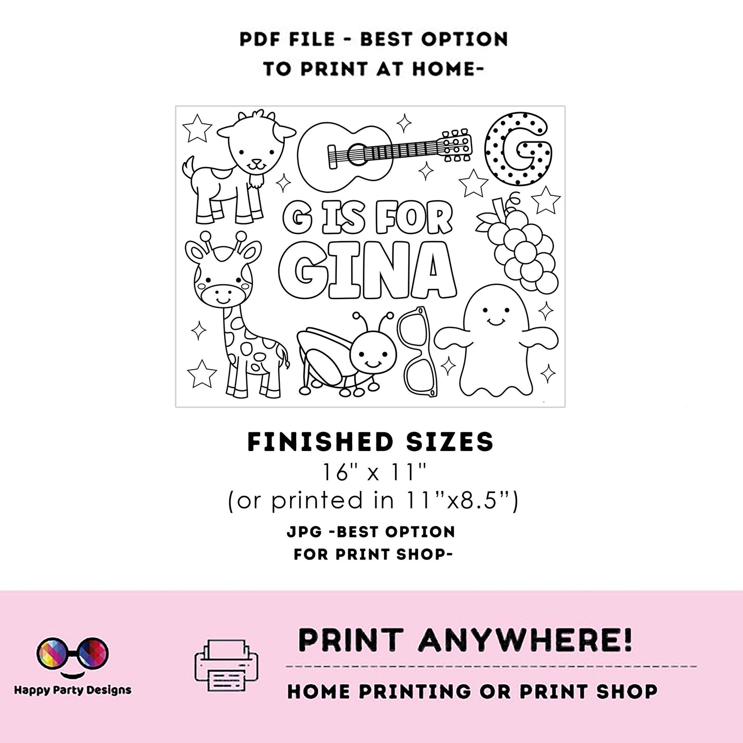 Editable name coloring page | G is for | personalized name alphabet placemat | Teacher material | Printable Preschool #SCH3