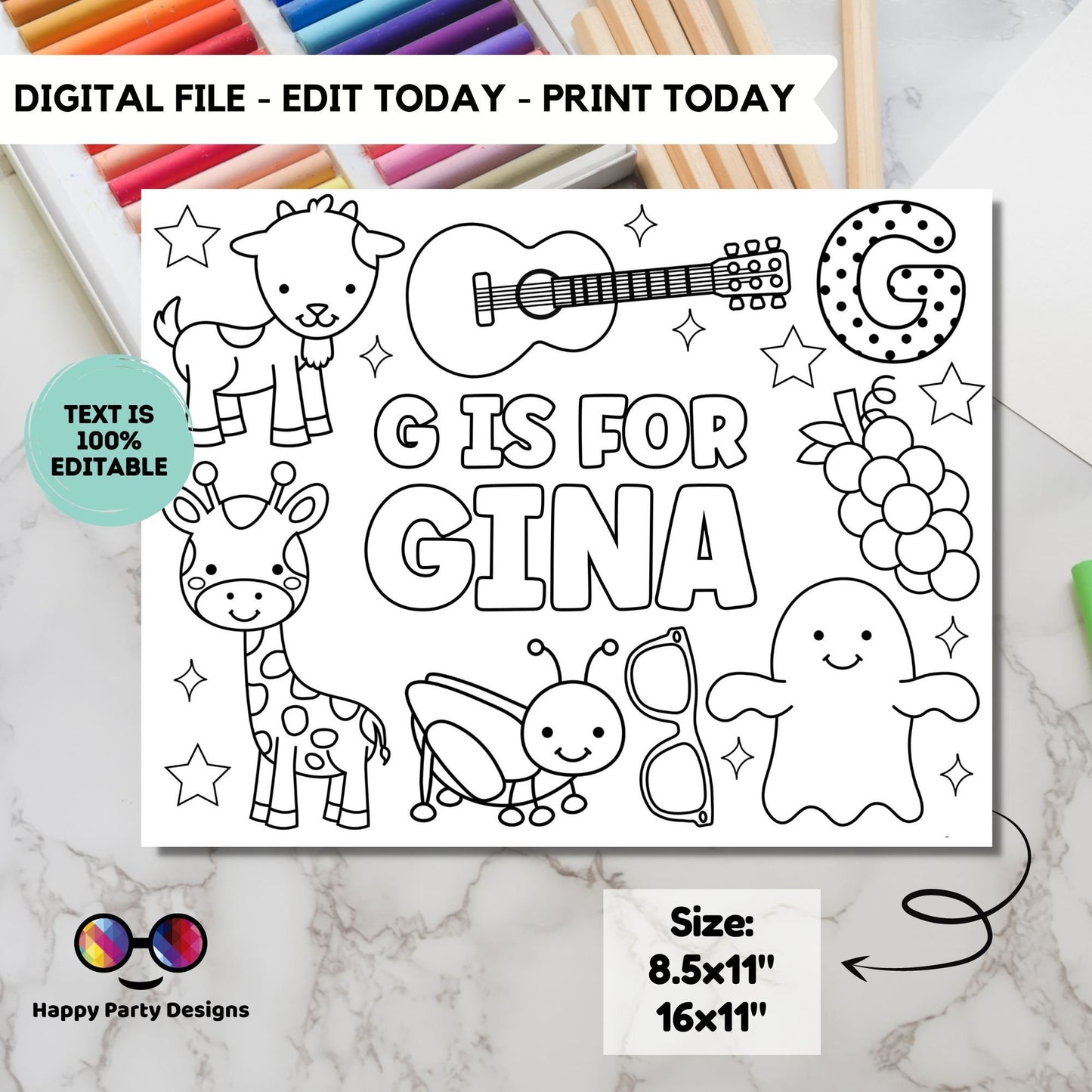 Editable name coloring page | G is for | personalized name alphabet placemat | Teacher material | Printable Preschool #SCH3