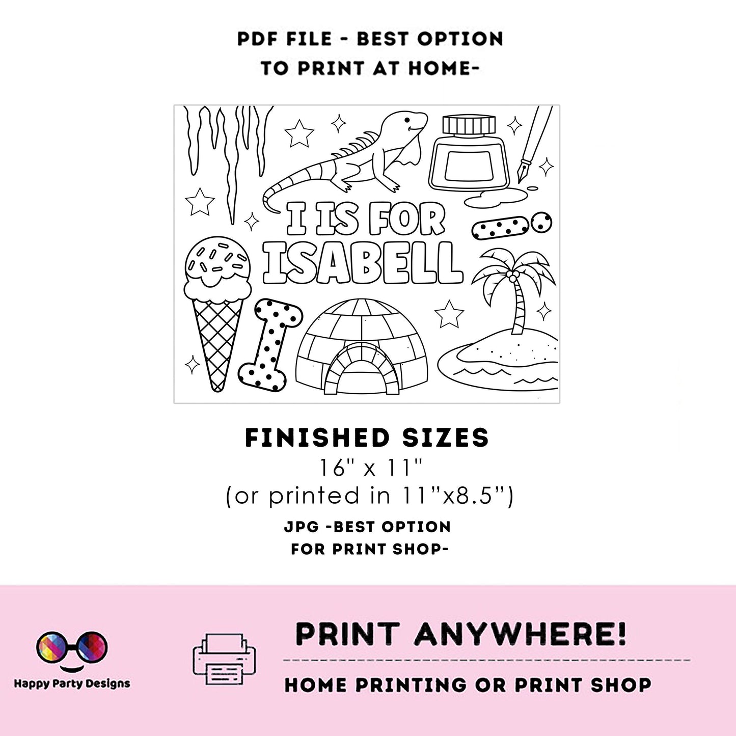 Editable name coloring page | I is for | personalized name alphabet placemat | Teacher material | Printable Preschool #SCH3