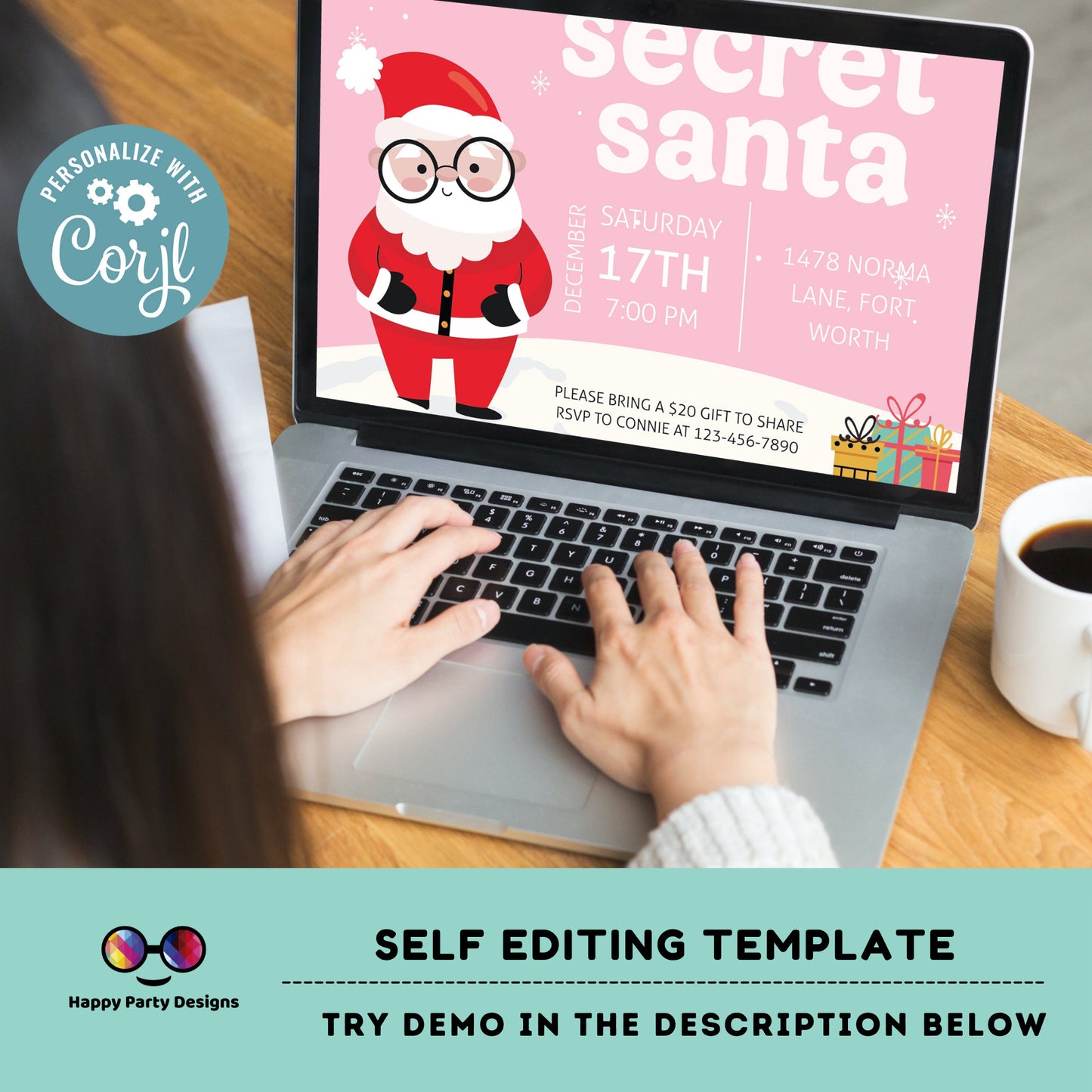 Editable Secret Santa party Invitation | Christmas Party printable invite | Christmas Party Invitation | Christmas Dinner invite #A48