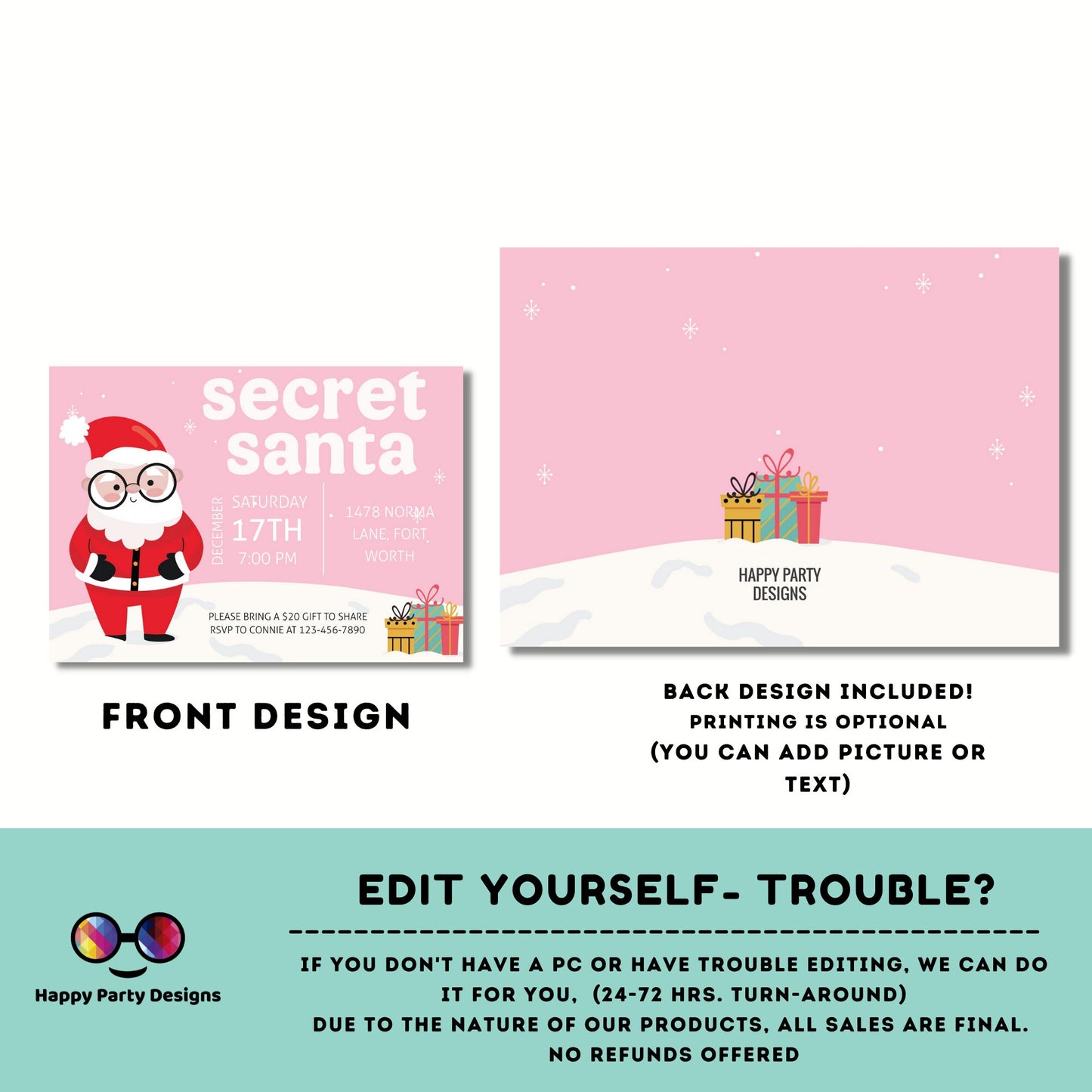 Editable Secret Santa party Invitation | Christmas Party printable invite | Christmas Party Invitation | Christmas Dinner invite #A48