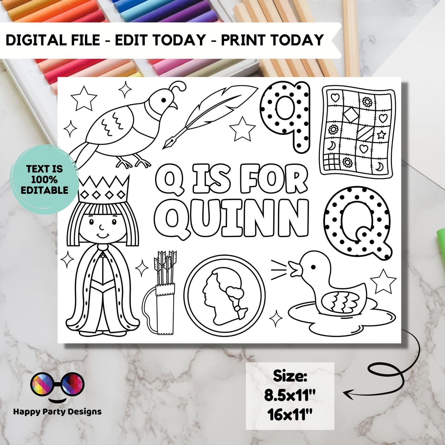 Editable name coloring page | Q is for | personalized name alphabet placemat | Teacher material | Printable Preschool #SCH3