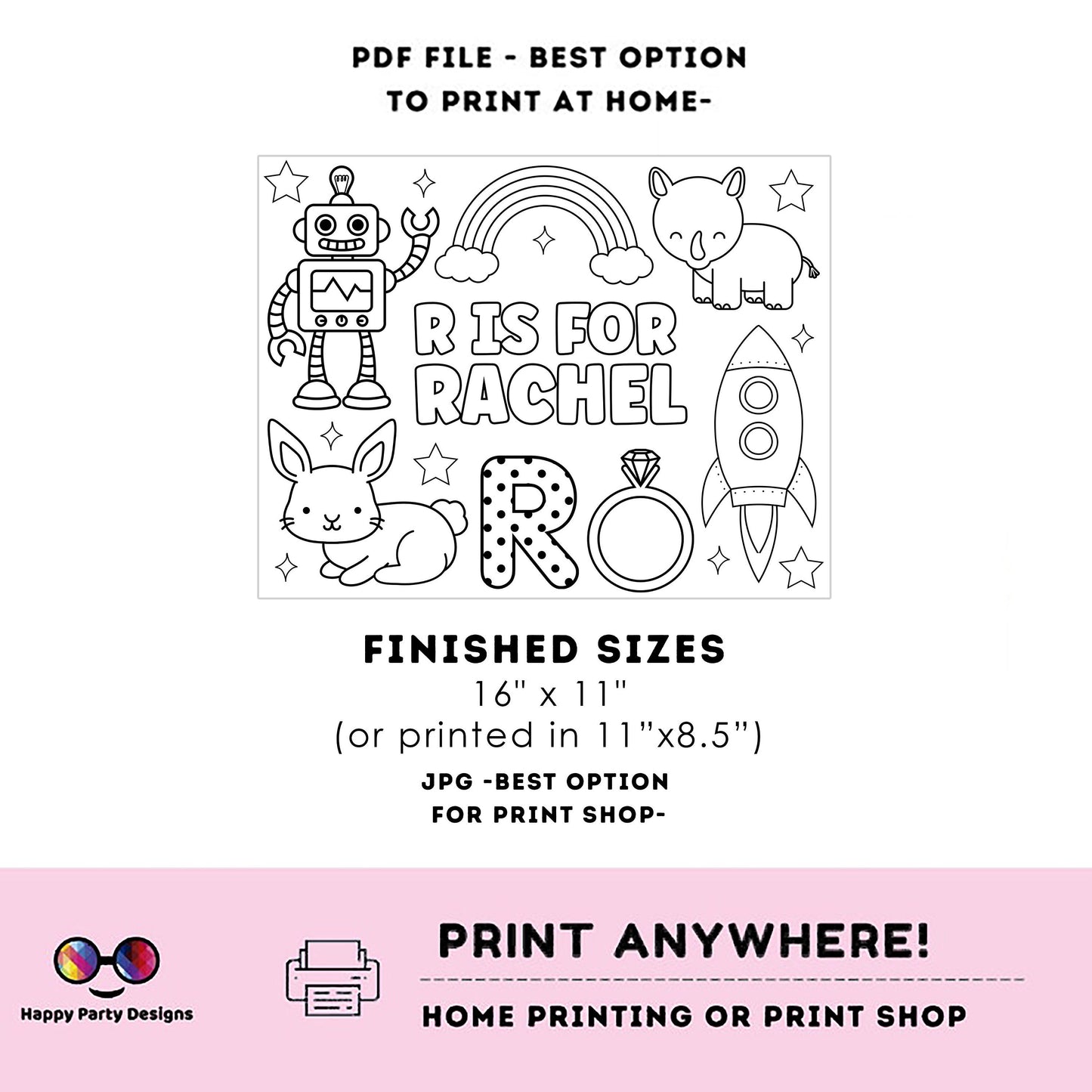 Editable name coloring page | R is for | personalized name alphabet placemat | Teacher material | Printable Preschool #SCH3