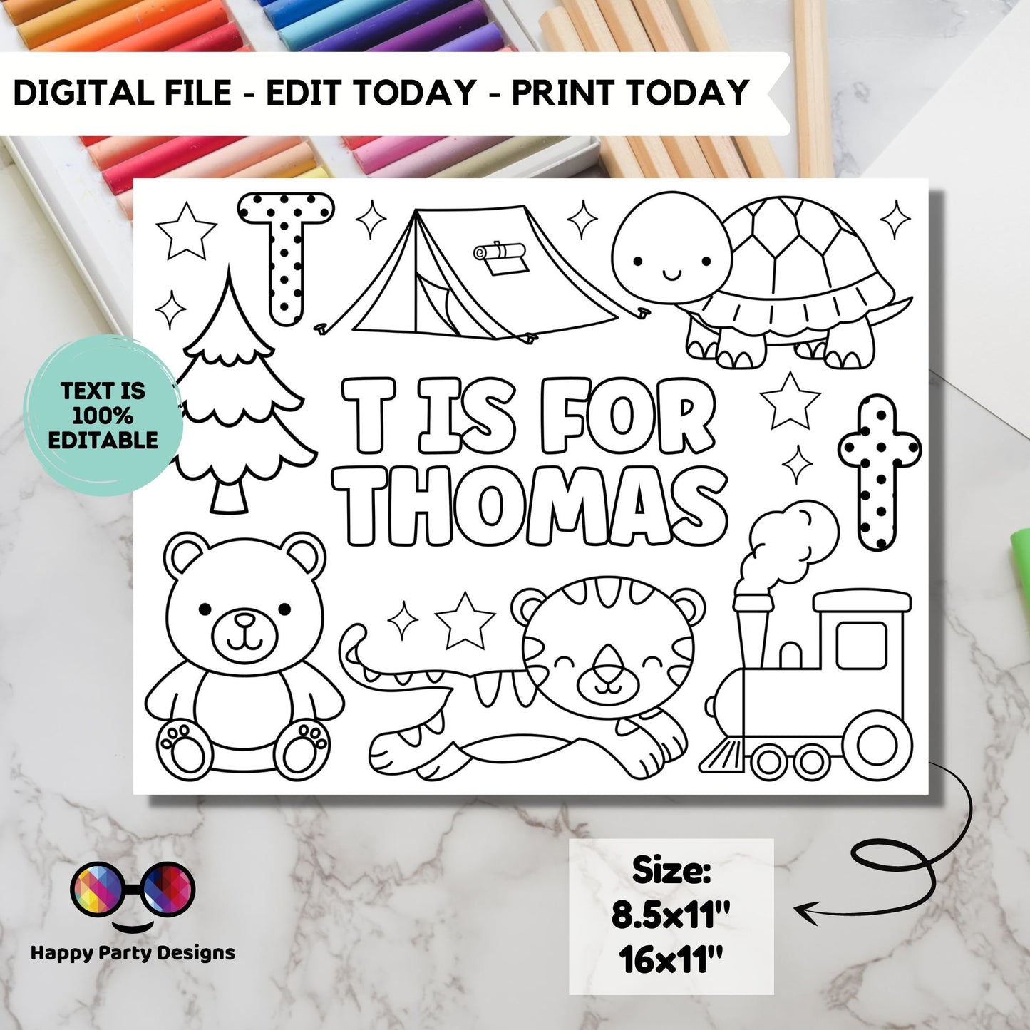 Editable name coloring page | T is for | personalized name alphabet placemat | Teacher material | Printable Preschool #SCH3