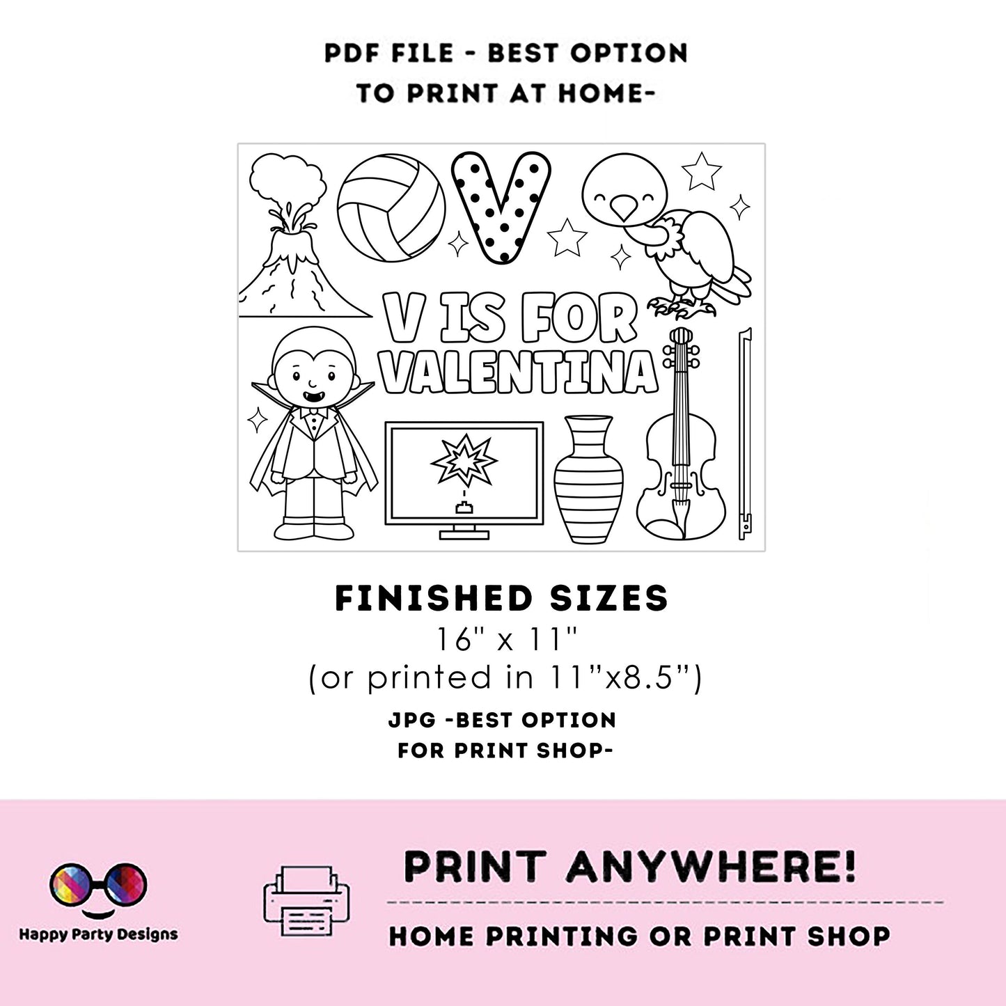 Editable name coloring page | V is for | personalized name alphabet placemat | Teacher material | Printable Preschool #SCH3