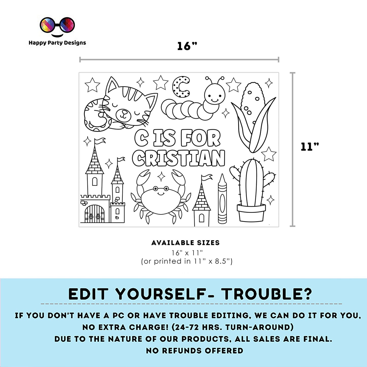 Editable name coloring page | C is for | personalized name alphabet placemat | Teacher material | Printable Preschool #SCH3