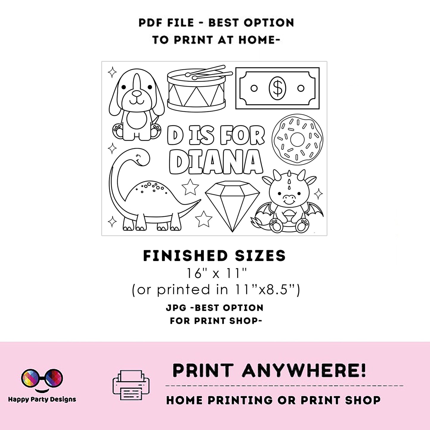 Editable name coloring page | D is for | personalized name alphabet placemat | Teacher material | Printable Preschool #SCH3