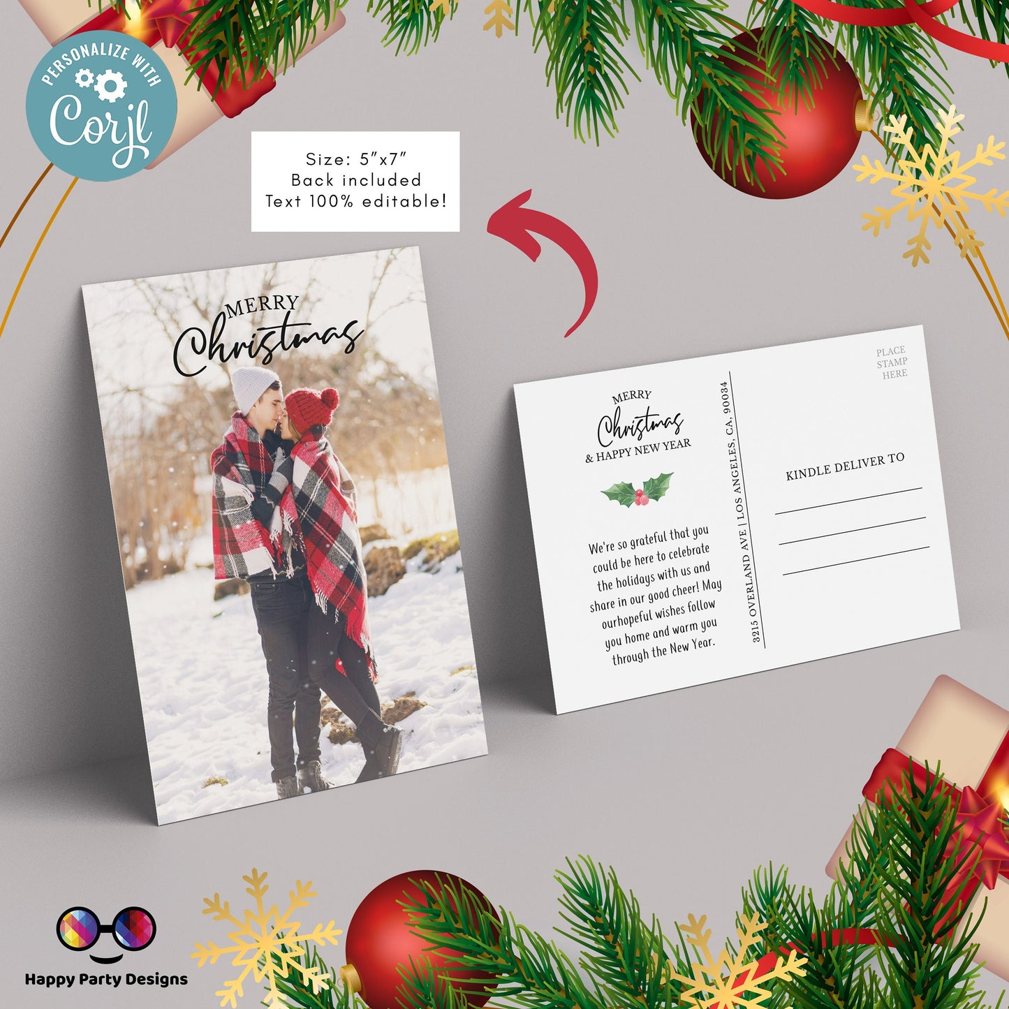 Christmas photo postcard printable | Editable Christmas postcard Invitation | Christmas family Postcard | Christmas Party Invitation #A51