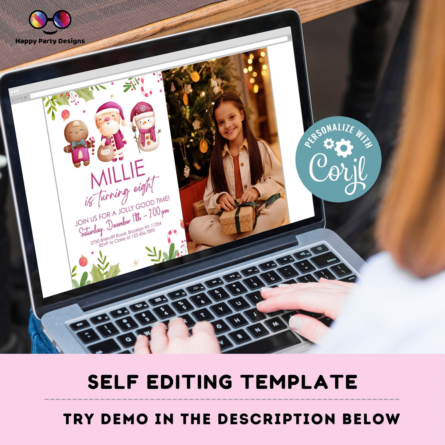 Jolly Good Time Birthday invitation | Editable Christmas Birthday printable invite | Holiday Birthday Party Invitation with photo #K265