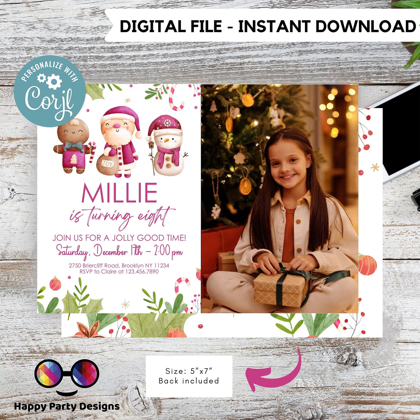 Jolly Good Time Birthday invitation | Editable Christmas Birthday printable invite | Holiday Birthday Party Invitation with photo #K265