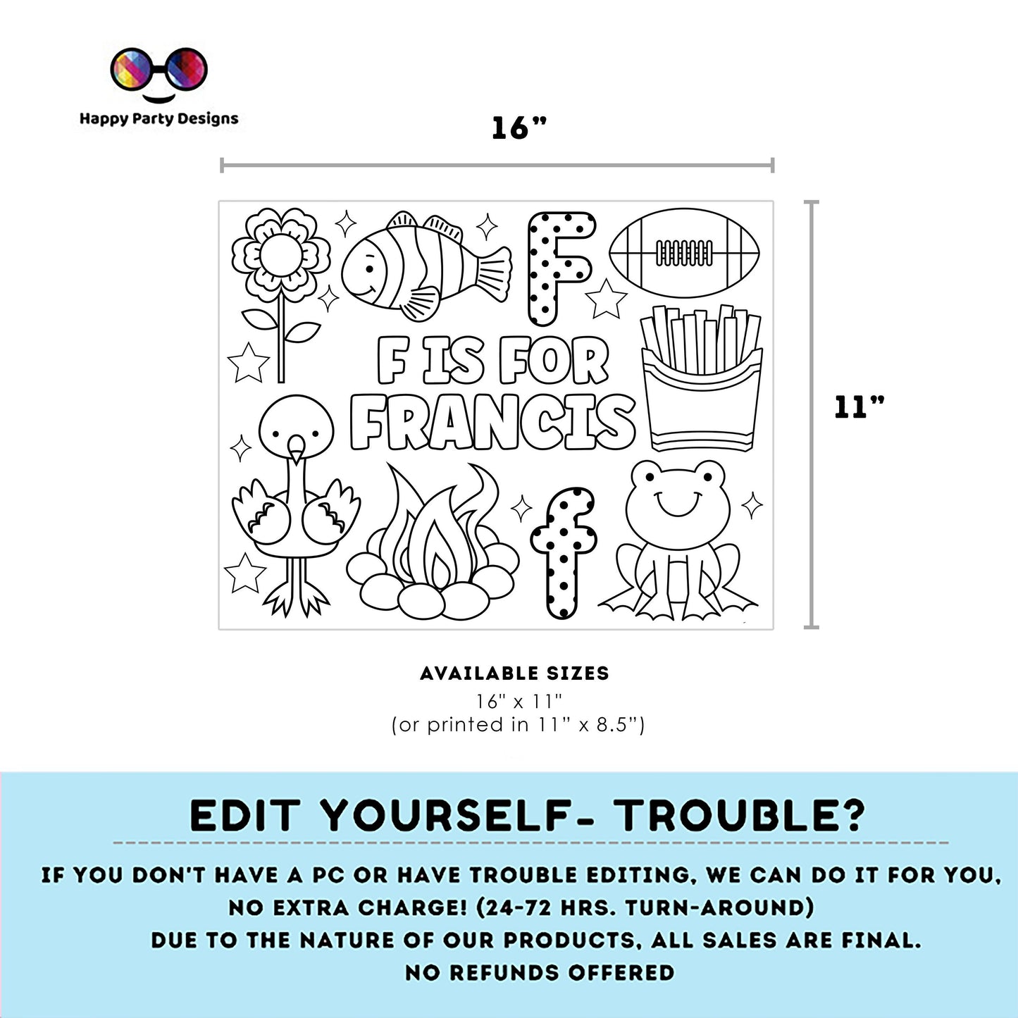 Editable name coloring page | F is for | personalized name alphabet placemat | Teacher material | Printable Preschool #SCH3