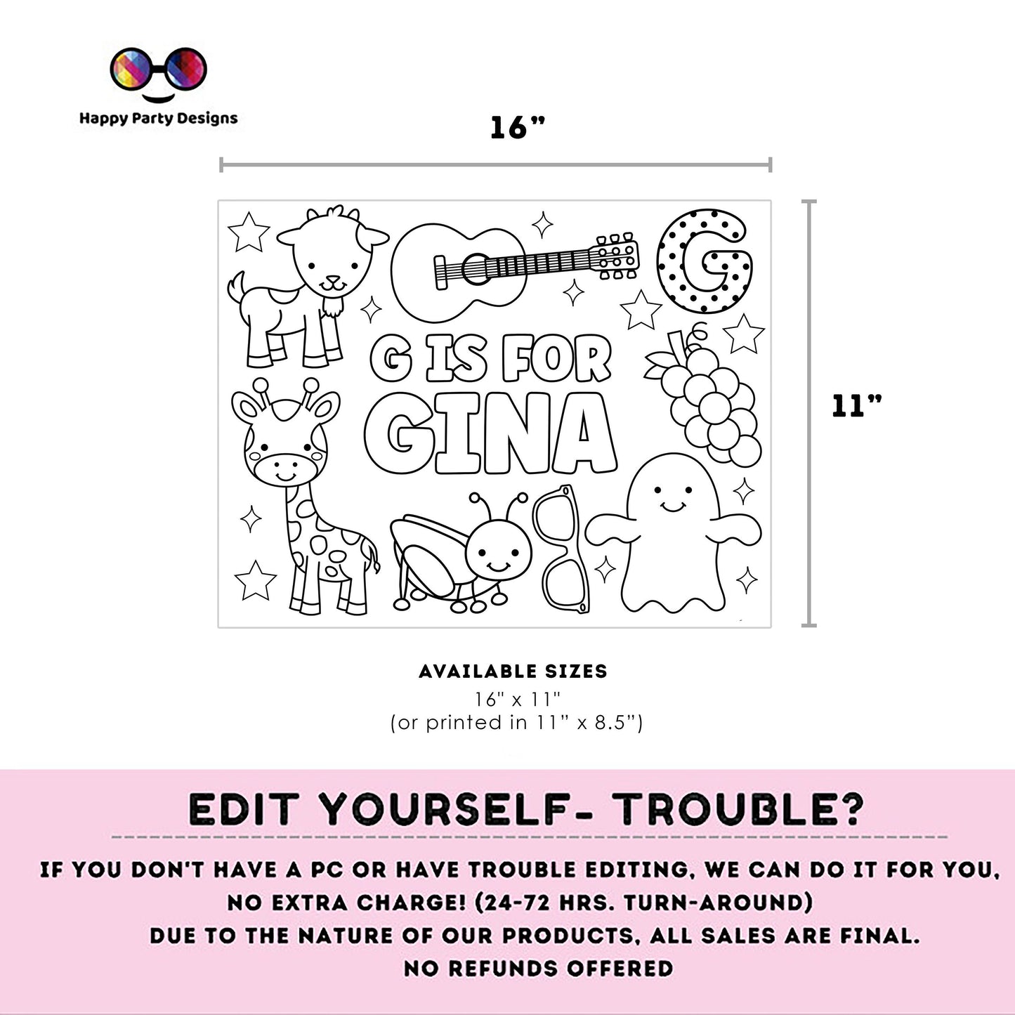 Editable name coloring page | G is for | personalized name alphabet placemat | Teacher material | Printable Preschool #SCH3
