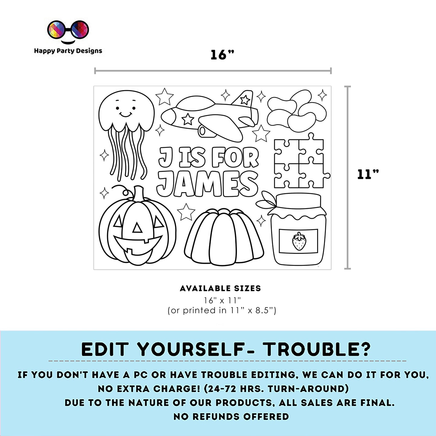 Editable name coloring page | J is for | personalized name alphabet placemat | Teacher material | Printable Preschool #SCH3