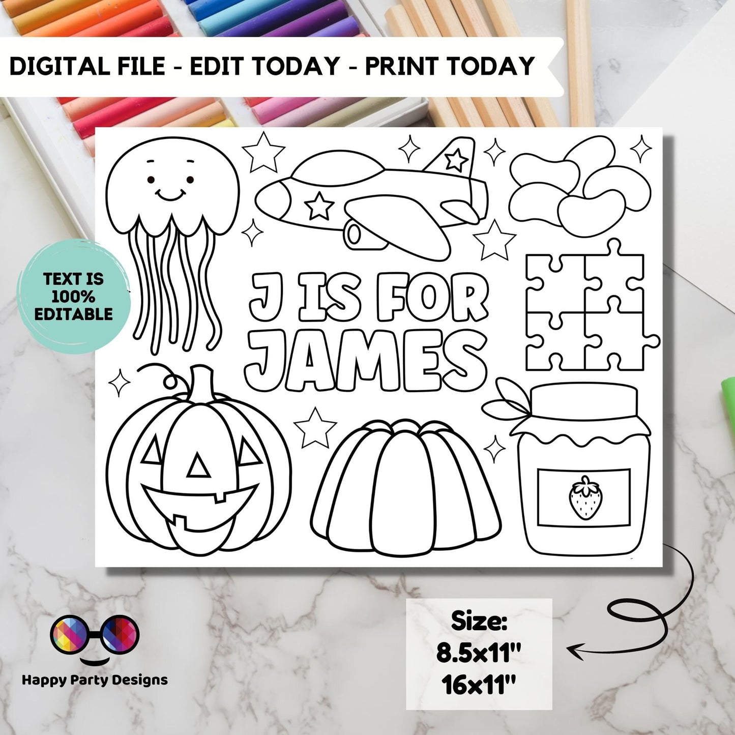 Editable name coloring page | J is for | personalized name alphabet placemat | Teacher material | Printable Preschool #SCH3