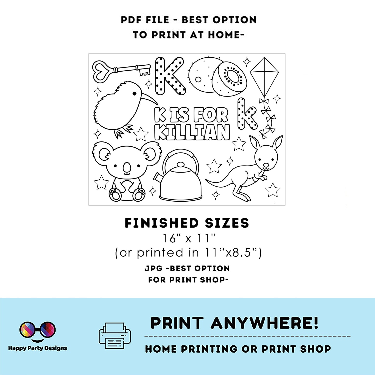 Editable name coloring page | K is for | personalized name alphabet placemat | Teacher material | Printable Preschool #SCH3