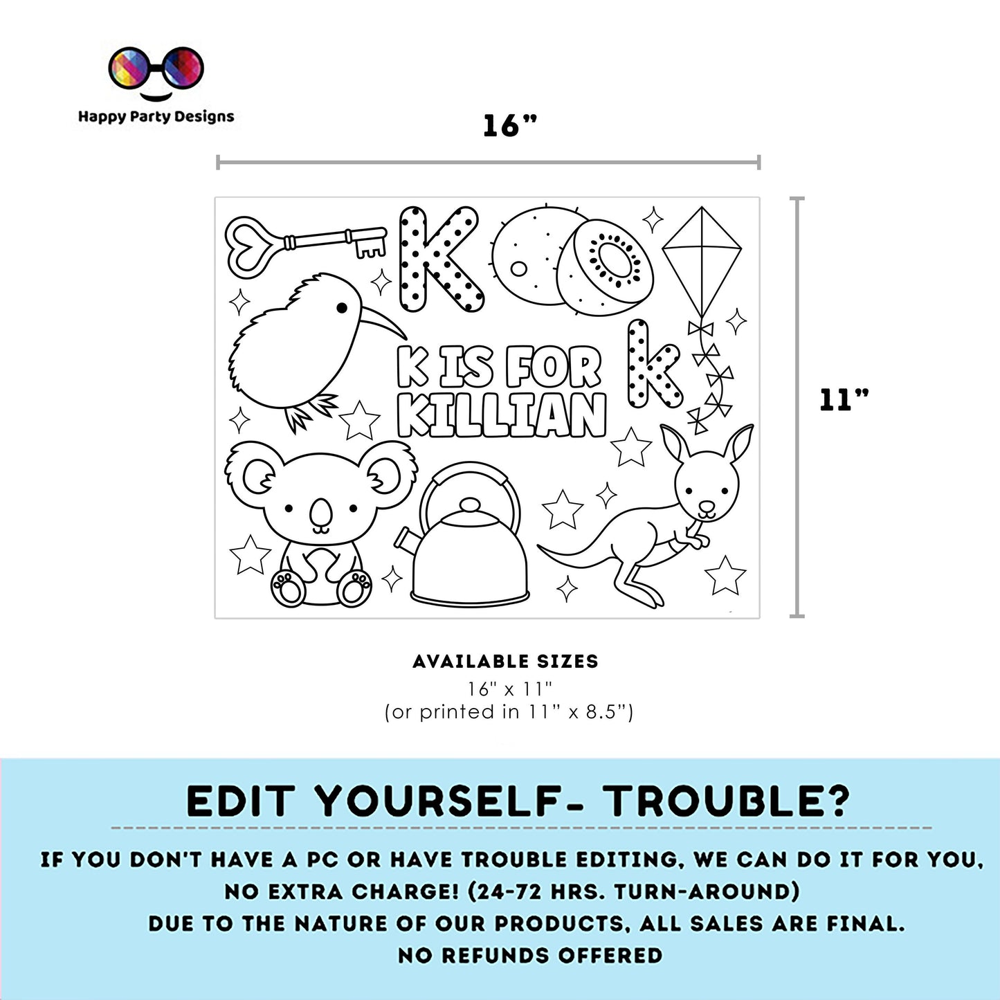 Editable name coloring page | K is for | personalized name alphabet placemat | Teacher material | Printable Preschool #SCH3