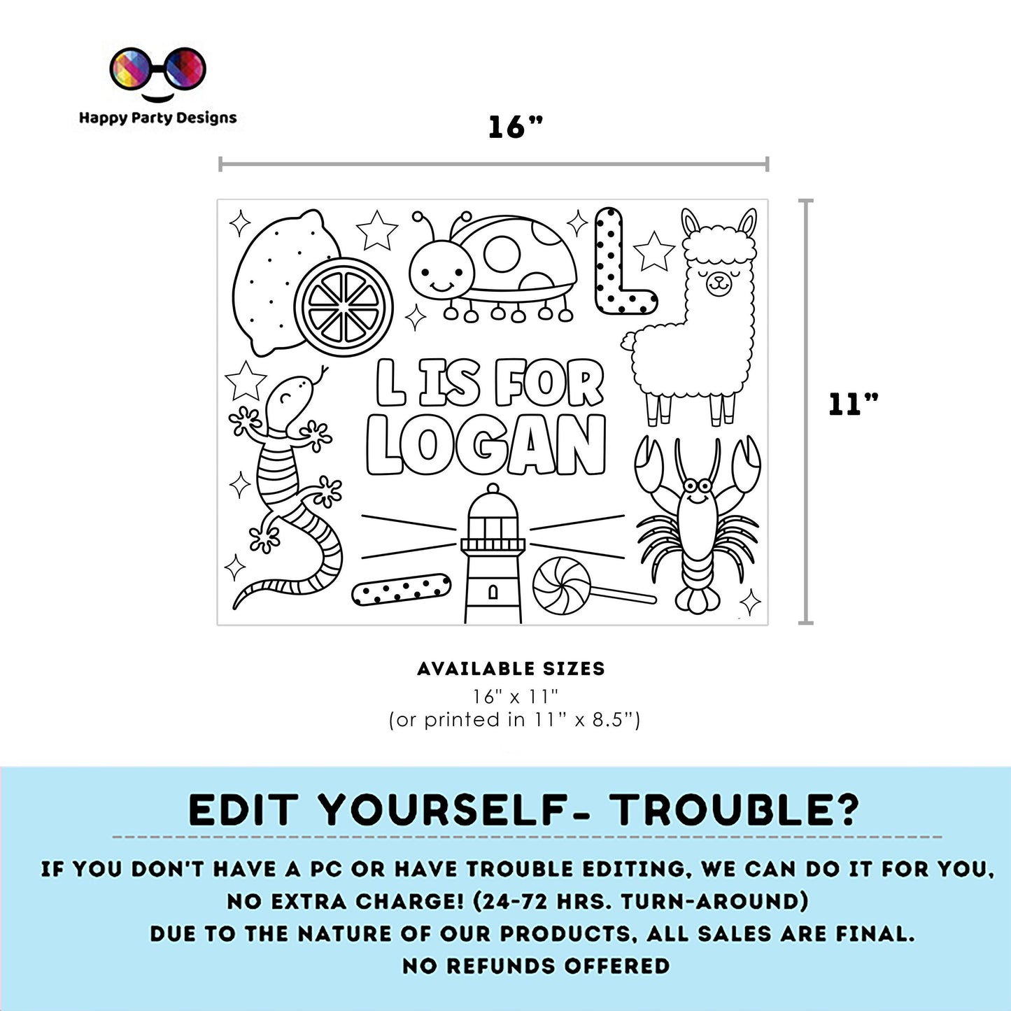 Editable name coloring page | L is for | personalized name alphabet placemat | Teacher material | Printable Preschool #SCH3