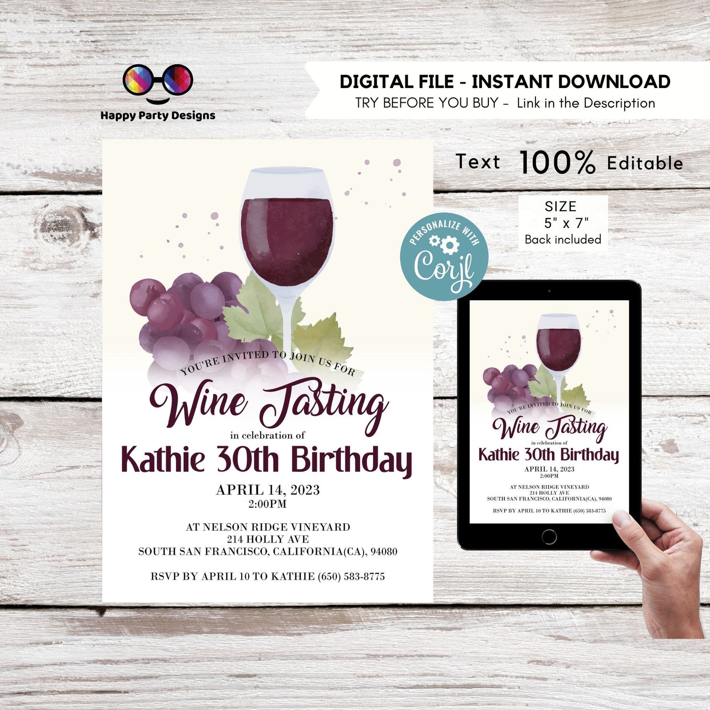 Wine tasting invitation | 30th birthday | Any age | PRINTABLE wine party invitation | red wine Birthday #A52