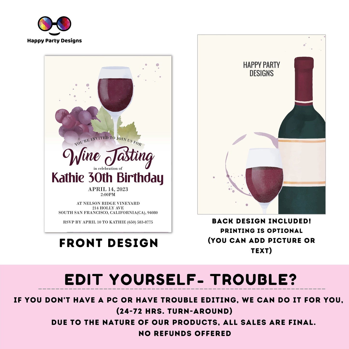 Wine tasting invitation | 30th birthday | Any age | PRINTABLE wine party invitation | red wine Birthday #A52