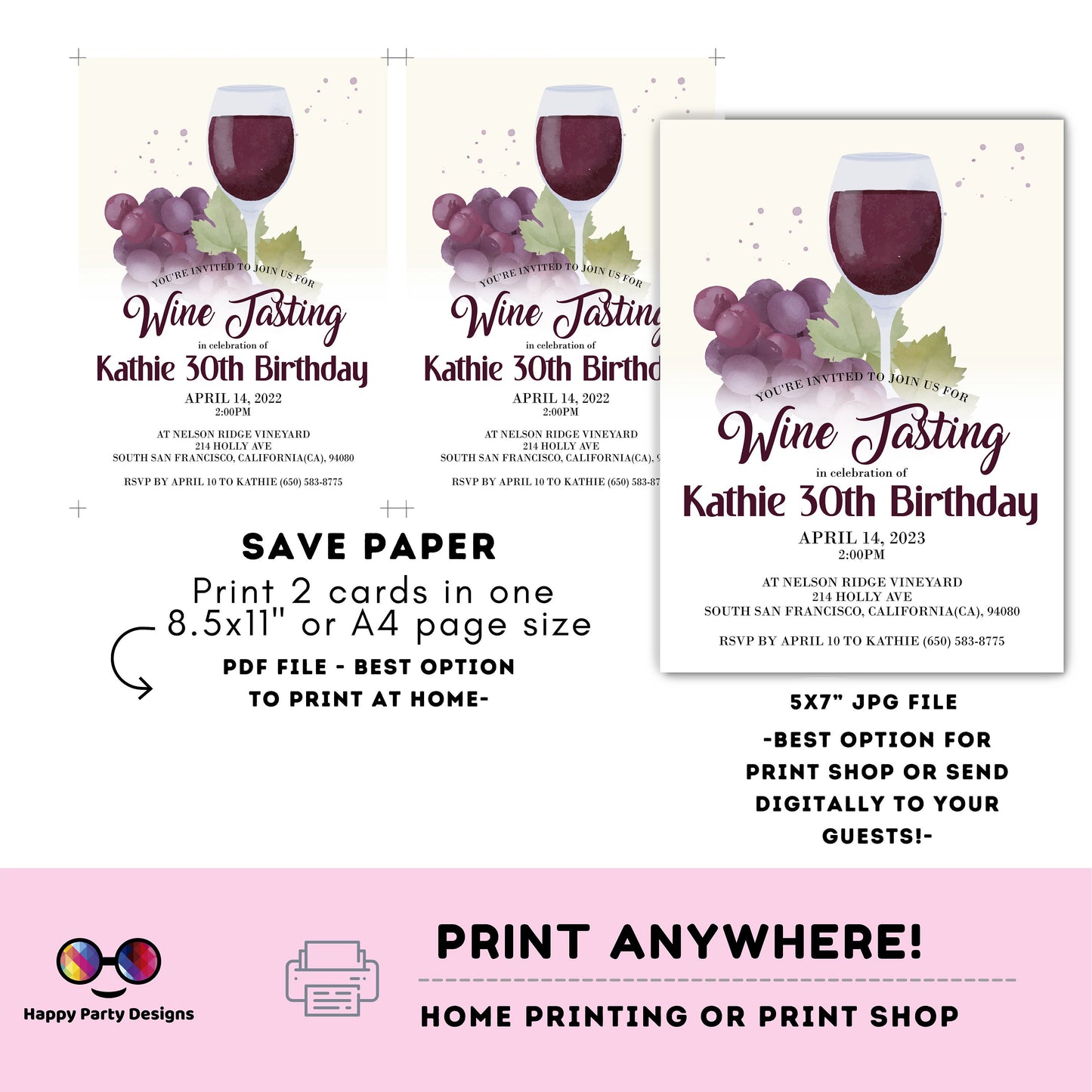 Wine tasting invitation | 30th birthday | Any age | PRINTABLE wine party invitation | red wine Birthday #A52