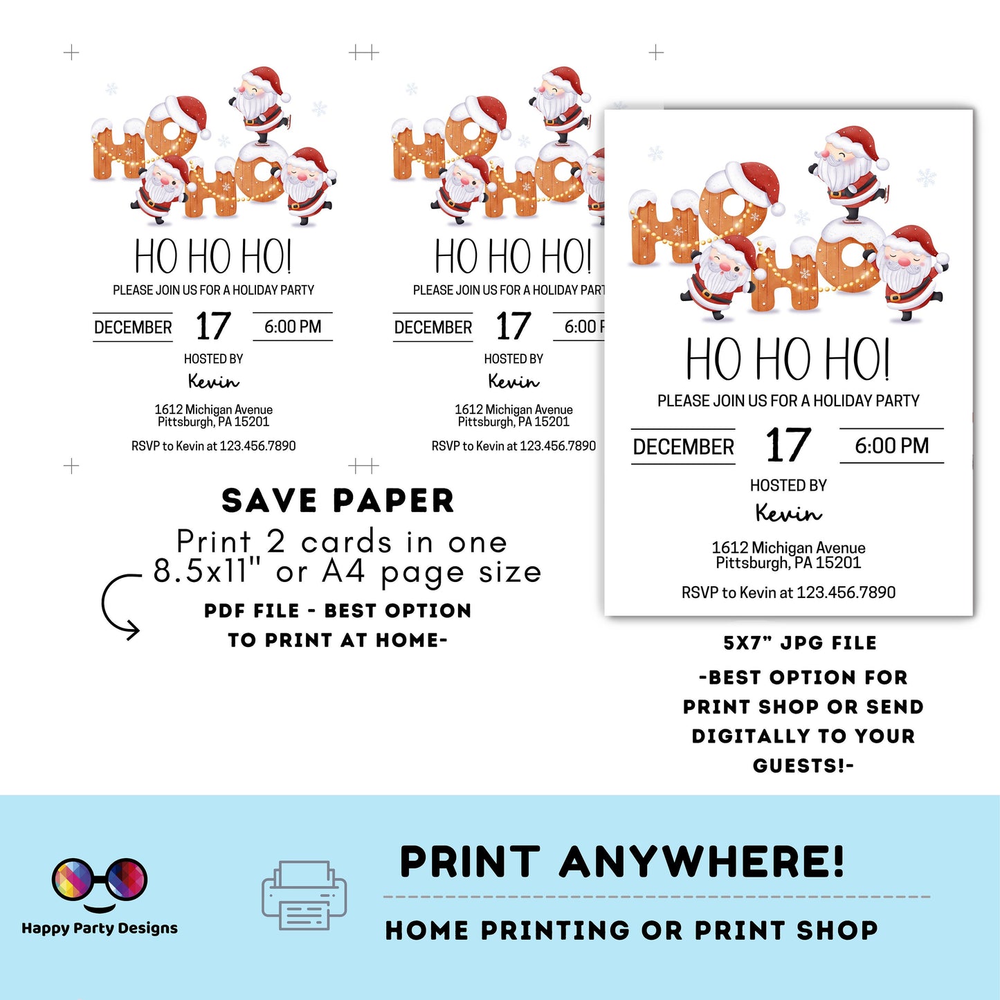 Editable Santa party Invitation | Christmas Party printable invite | Holiday Christmas Party Invitation | Christmas Dinner invite #A47