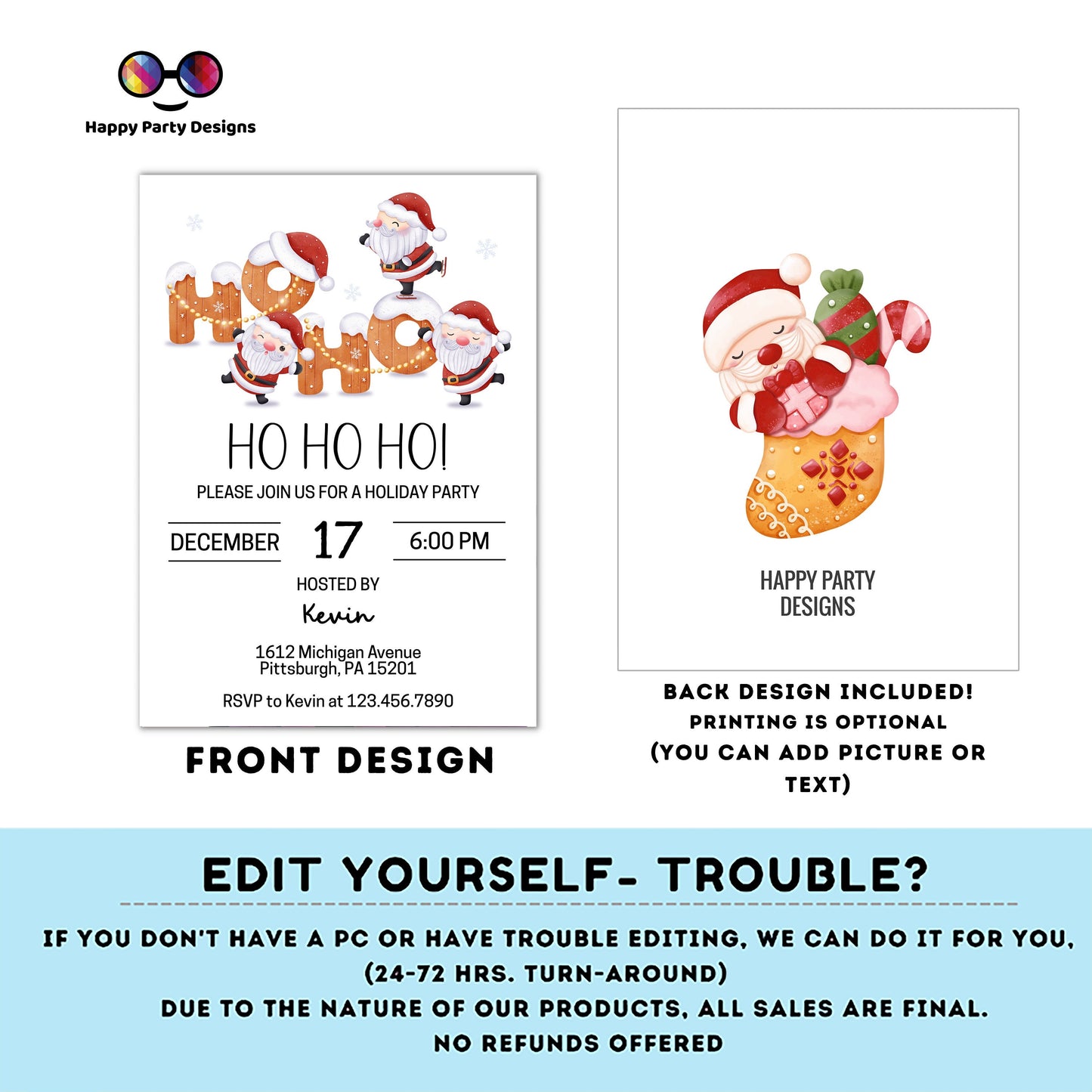 Editable Santa party Invitation | Christmas Party printable invite | Holiday Christmas Party Invitation | Christmas Dinner invite #A47