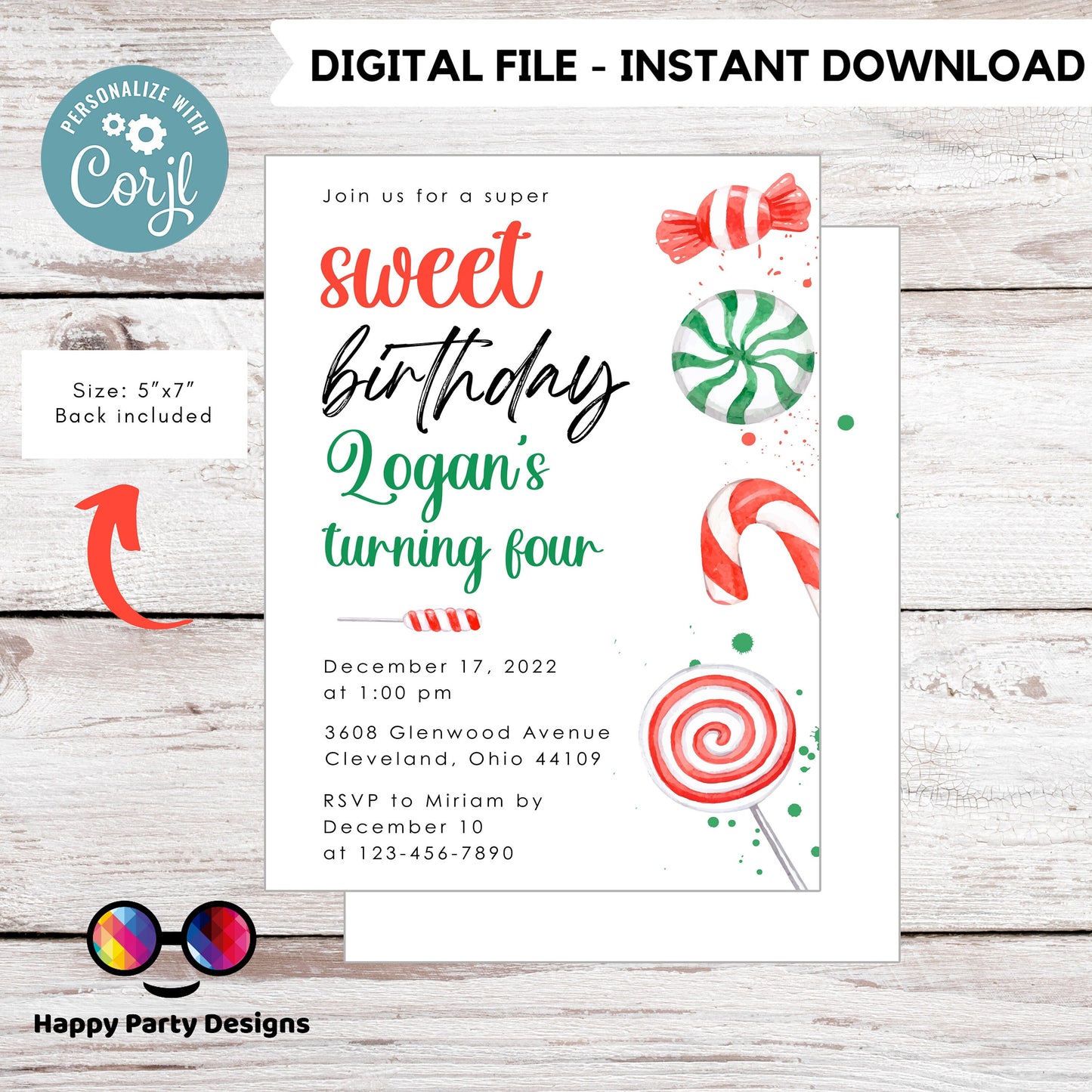 Sweet Christmas Birthday party Invitation | Christmas Birthday printable invite | Holiday Birthday Party Invitation #K266