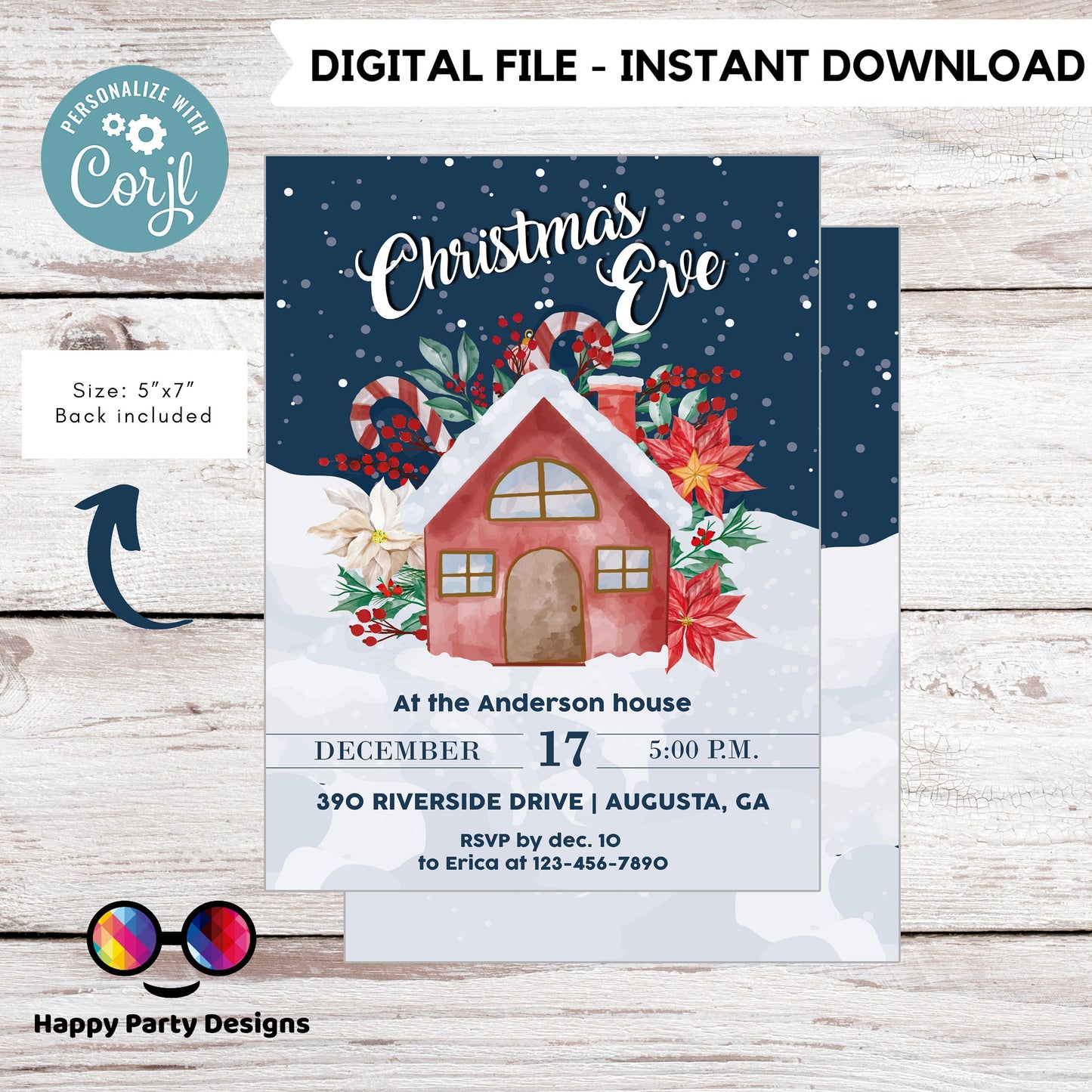 Editable Christmas eve party Invitation | Christmas Party printable invite | Holiday Christmas Party Invitation | Christmas with friends