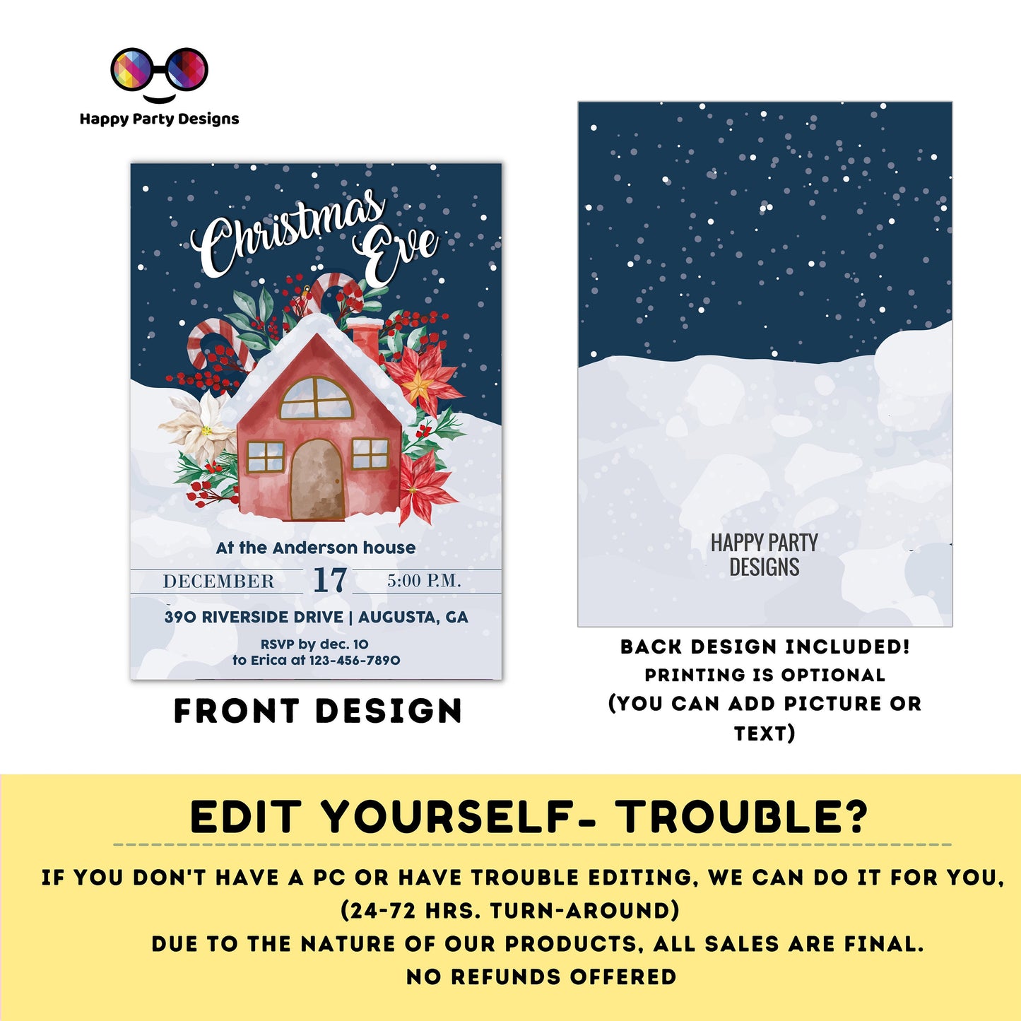 Editable Christmas eve party Invitation | Christmas Party printable invite | Holiday Christmas Party Invitation | Christmas with friends