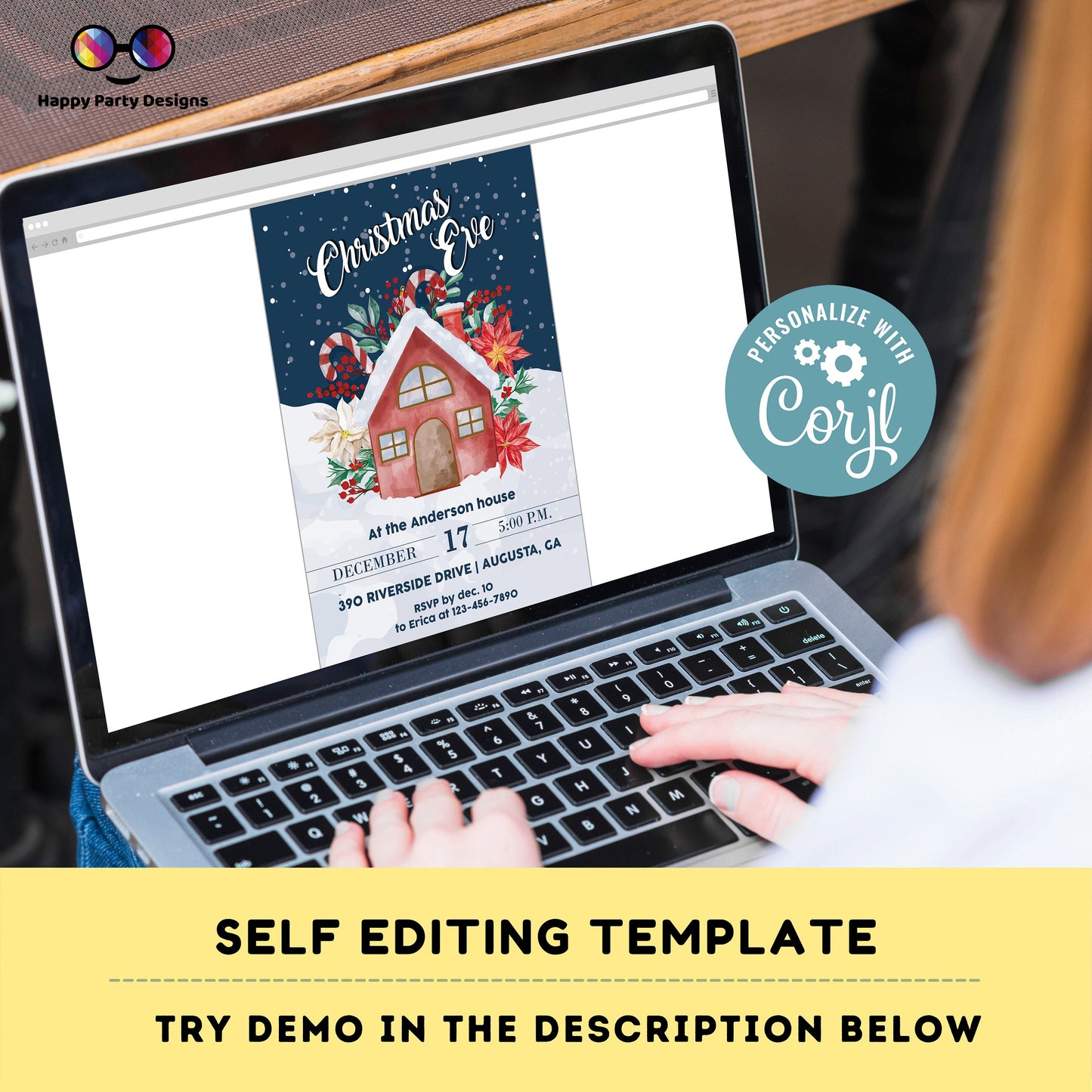 Editable Christmas eve party Invitation | Christmas Party printable invite | Holiday Christmas Party Invitation | Christmas with friends