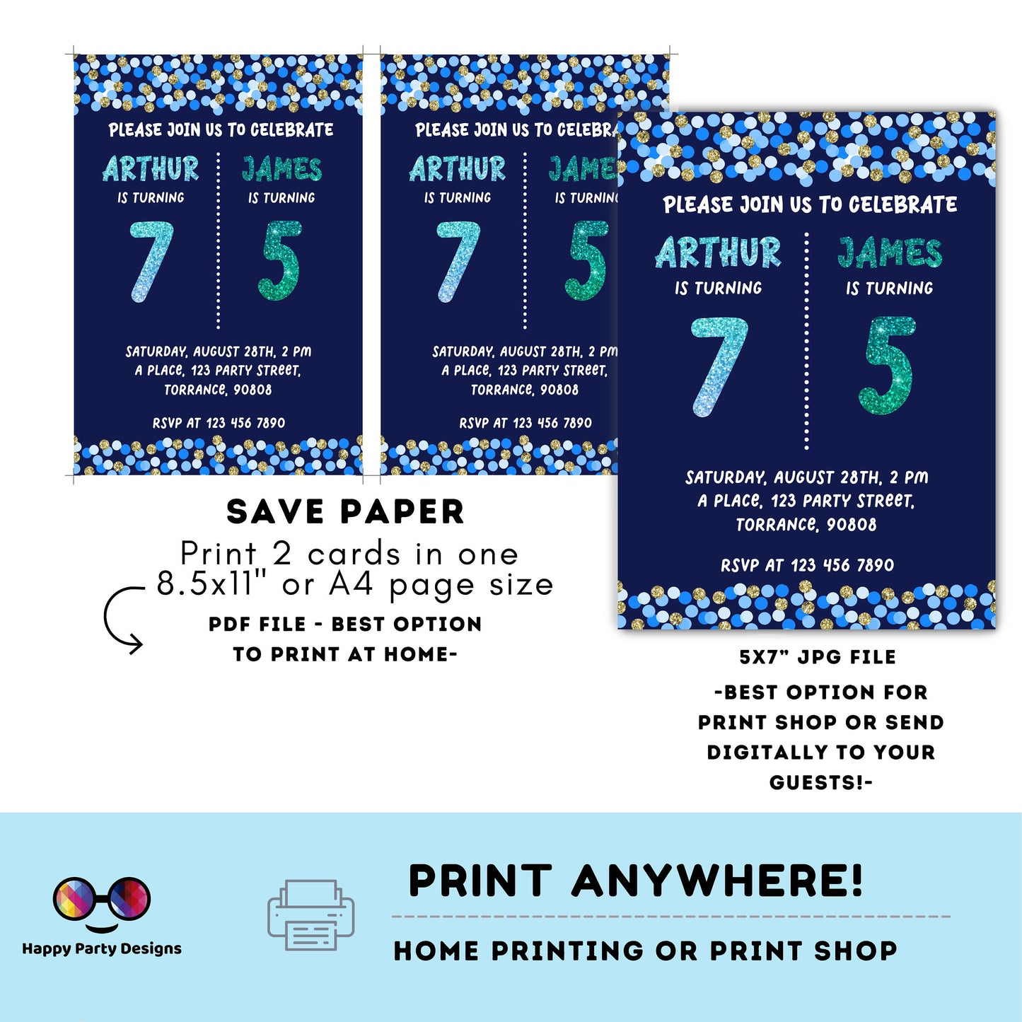 EDITABLE Sibling birthday invitations | any age! double birthday invitations | sibling party invitations | double party invitations #K198