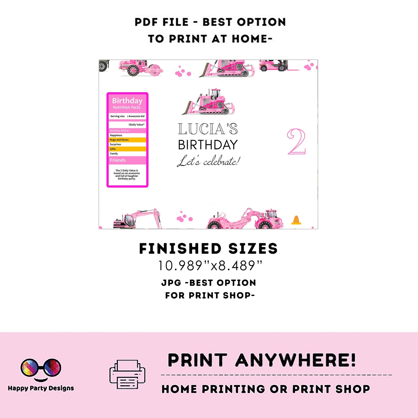 Editable under construction Chip Bag | Digital trucks printable Chip Bag | Party Snack trucks birthday girl | Personalized Favors #K69