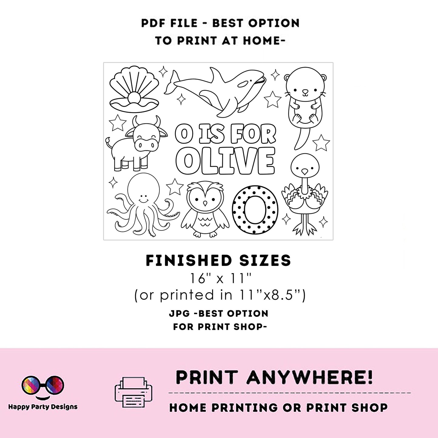 Editable name coloring page | O is for | personalized name alphabet placemat | Teacher material | Printable Preschool #SCH3