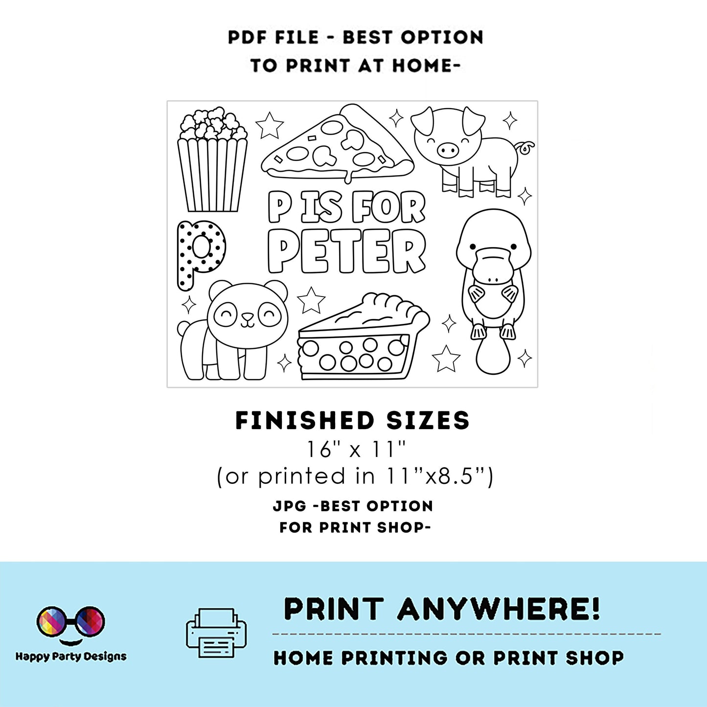 Editable name coloring page | P is for | personalized name alphabet placemat | Teacher material | Printable Preschool #SCH3
