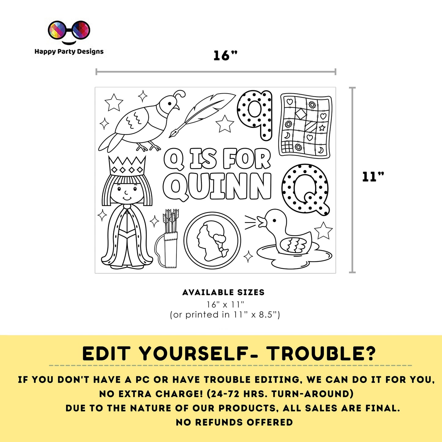Editable name coloring page | Q is for | personalized name alphabet placemat | Teacher material | Printable Preschool #SCH3
