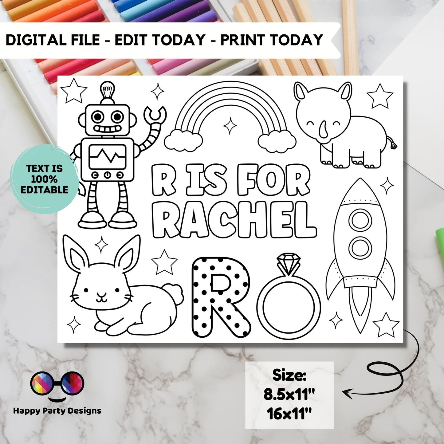 Editable name coloring page | R is for | personalized name alphabet placemat | Teacher material | Printable Preschool #SCH3